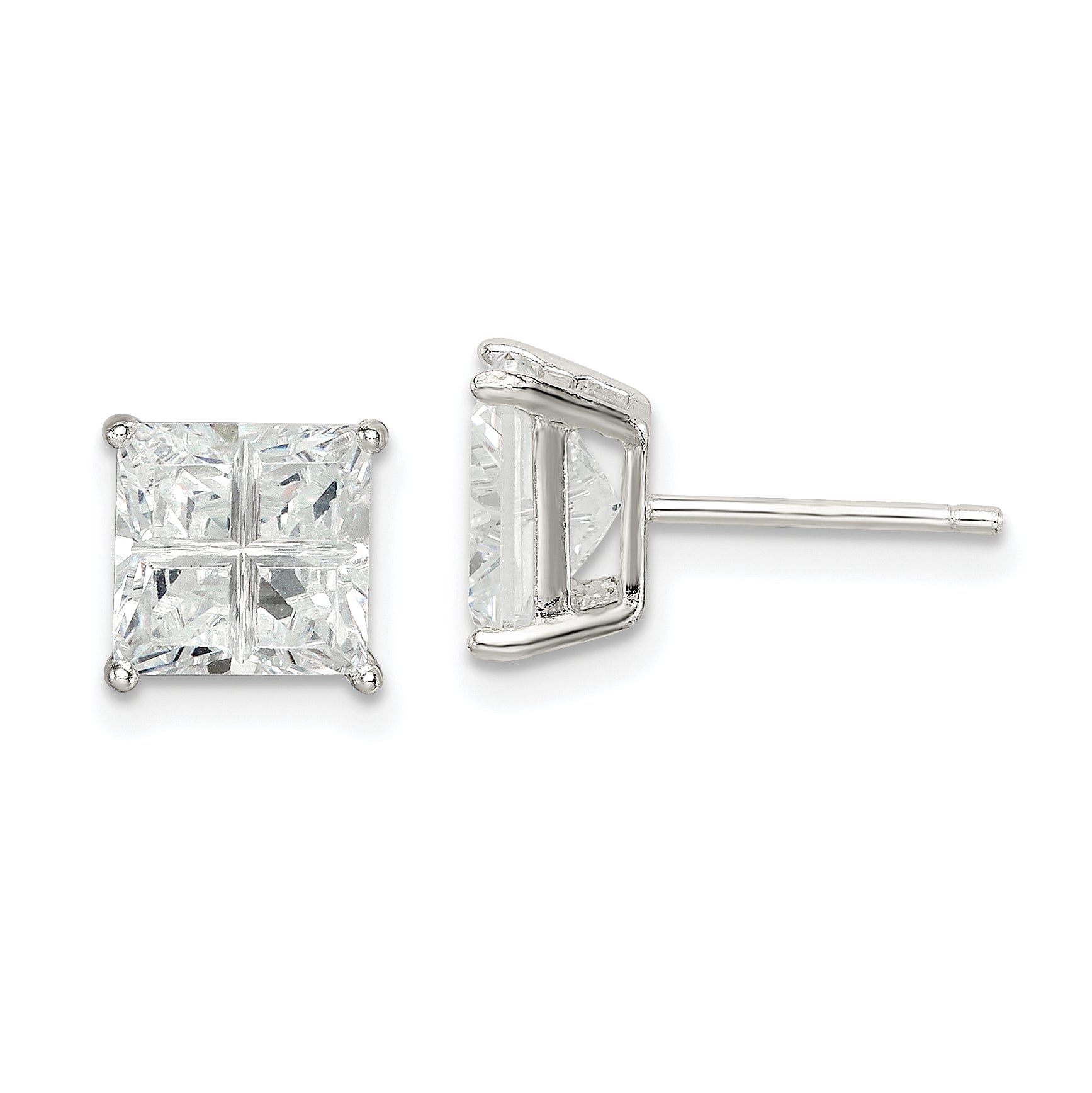 Sterling Silver 7mm Square Cross-cut CZ Basket Set Stud Earrings Main image