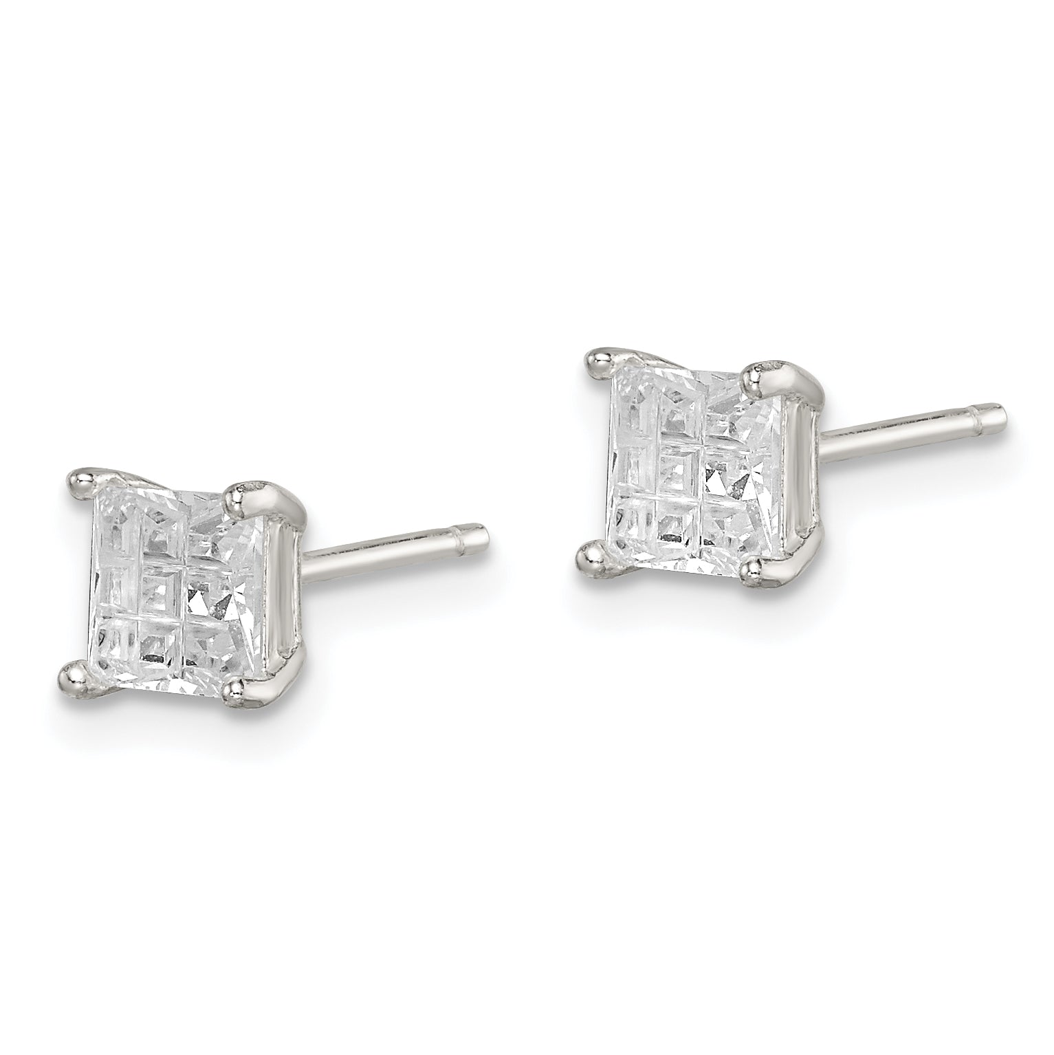 Sterling Silver 5mm Square Laser-cut CZ Basket Set Stud Earrings Secondary image