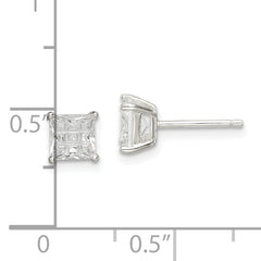Sterling Silver 5mm Square Laser-cut CZ Basket Set Stud Earrings