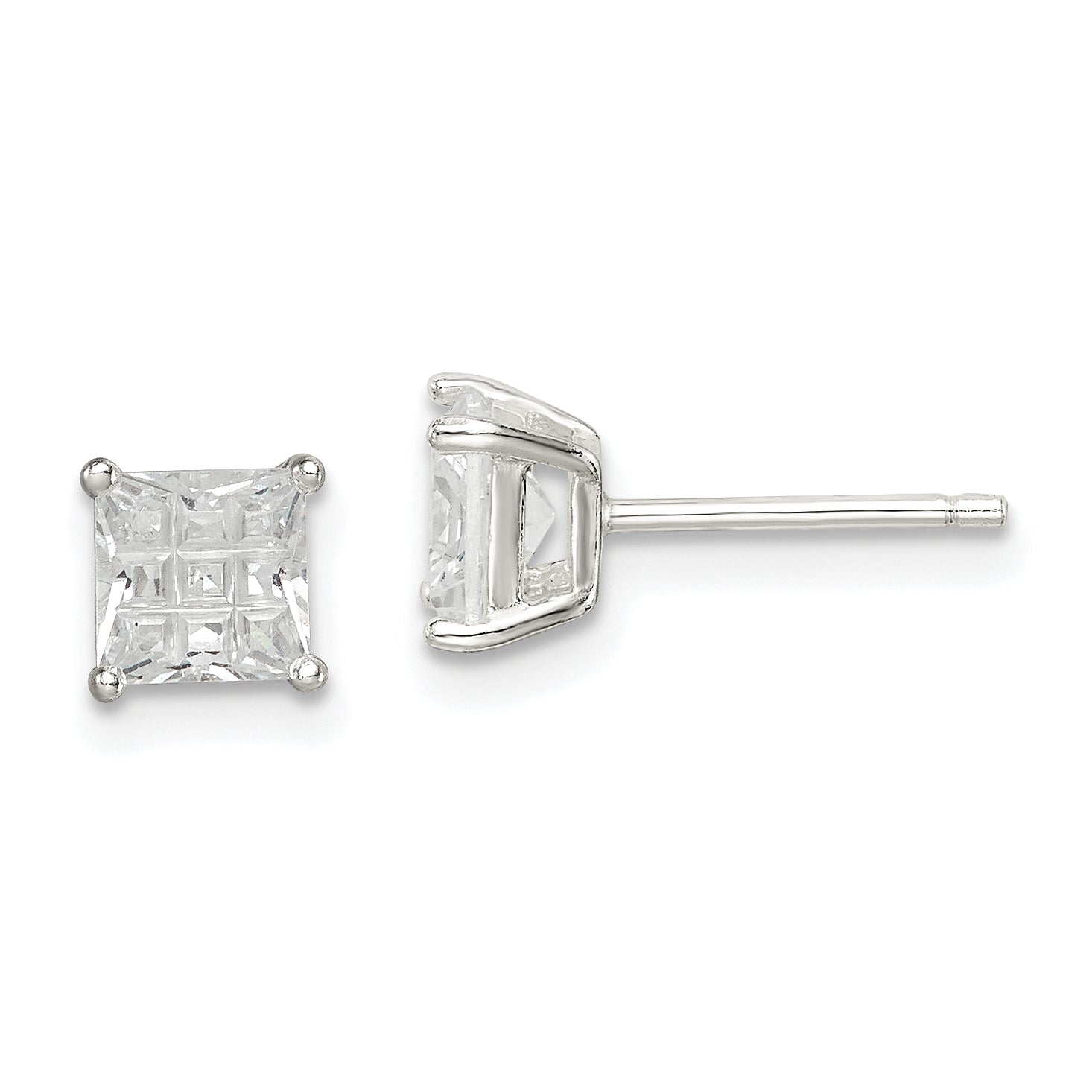 Sterling Silver 5mm Square Laser-cut CZ Basket Set Stud Earrings Main image