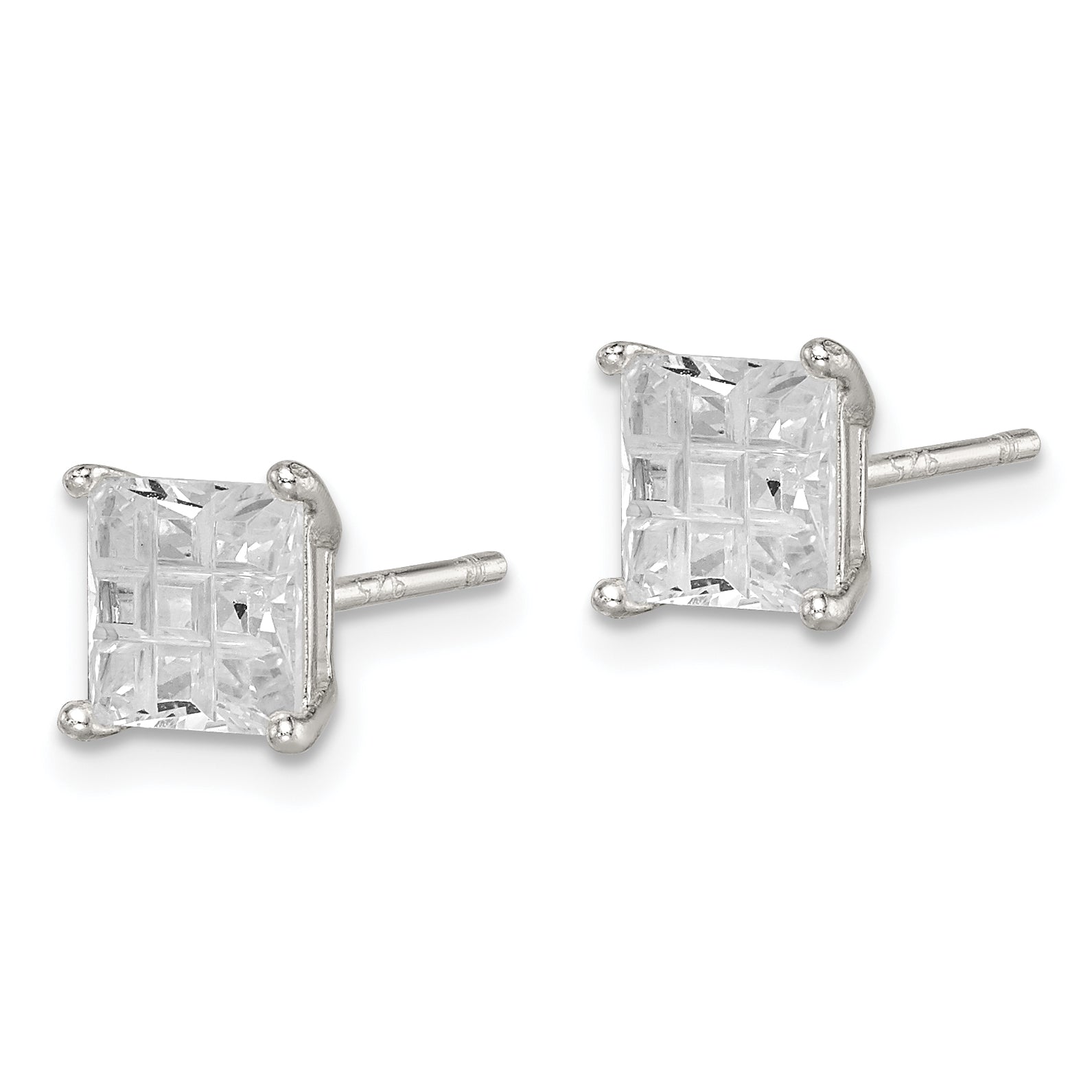 Sterling Silver 6mm Square Laser-cut CZ Basket Set Stud Earrings Secondary image