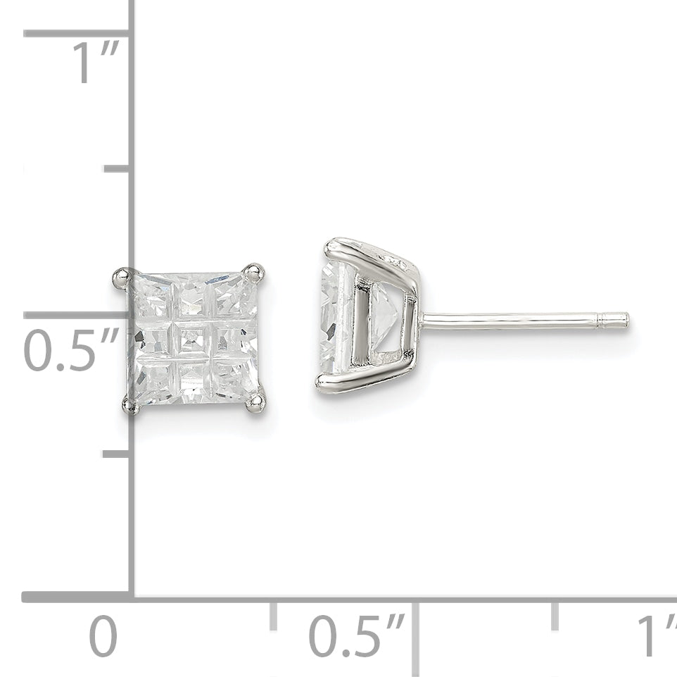 Sterling Silver 6mm Square Laser-cut CZ Basket Set Stud Earrings