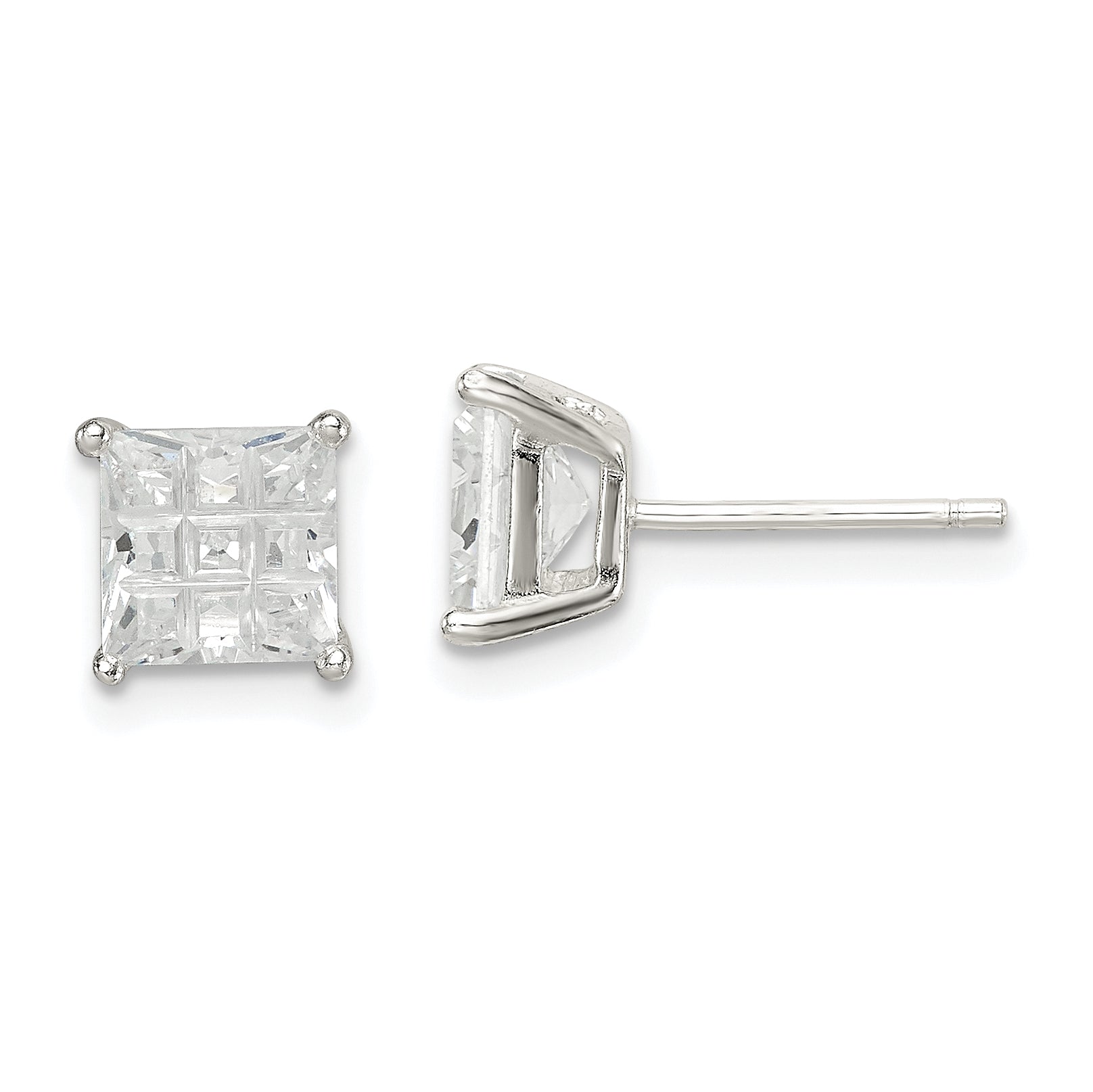 Sterling Silver 6mm Square Laser-cut CZ Basket Set Stud Earrings Main image
