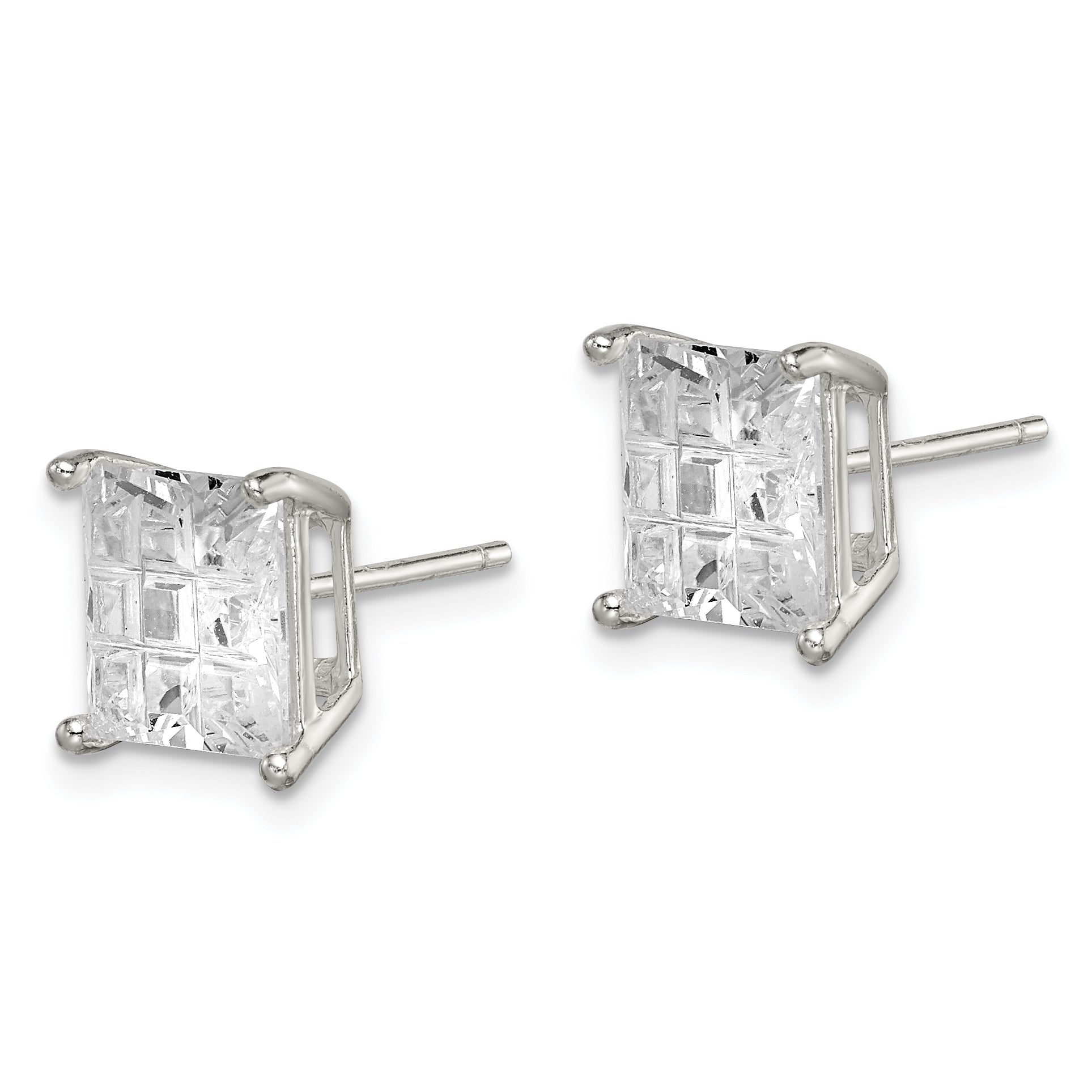 Sterling Silver 8mm Square Laser-cut CZ Basket Set Stud Earrings Secondary image