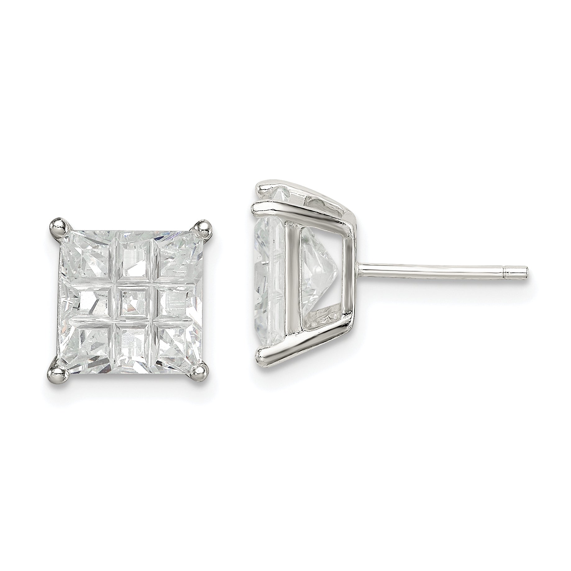 Sterling Silver 8mm Square Laser-cut CZ Basket Set Stud Earrings Main image
