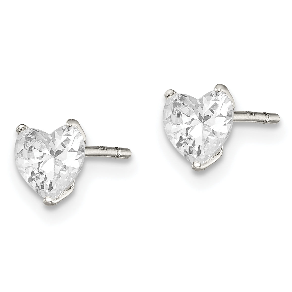 Sterling Silver Polished 5mm Heart 3 Prong Basket Set CZ Stud Earrings Secondary image