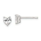 Sterling Silver Polished 5mm Heart 3 Prong Basket Set CZ Stud Earrings
