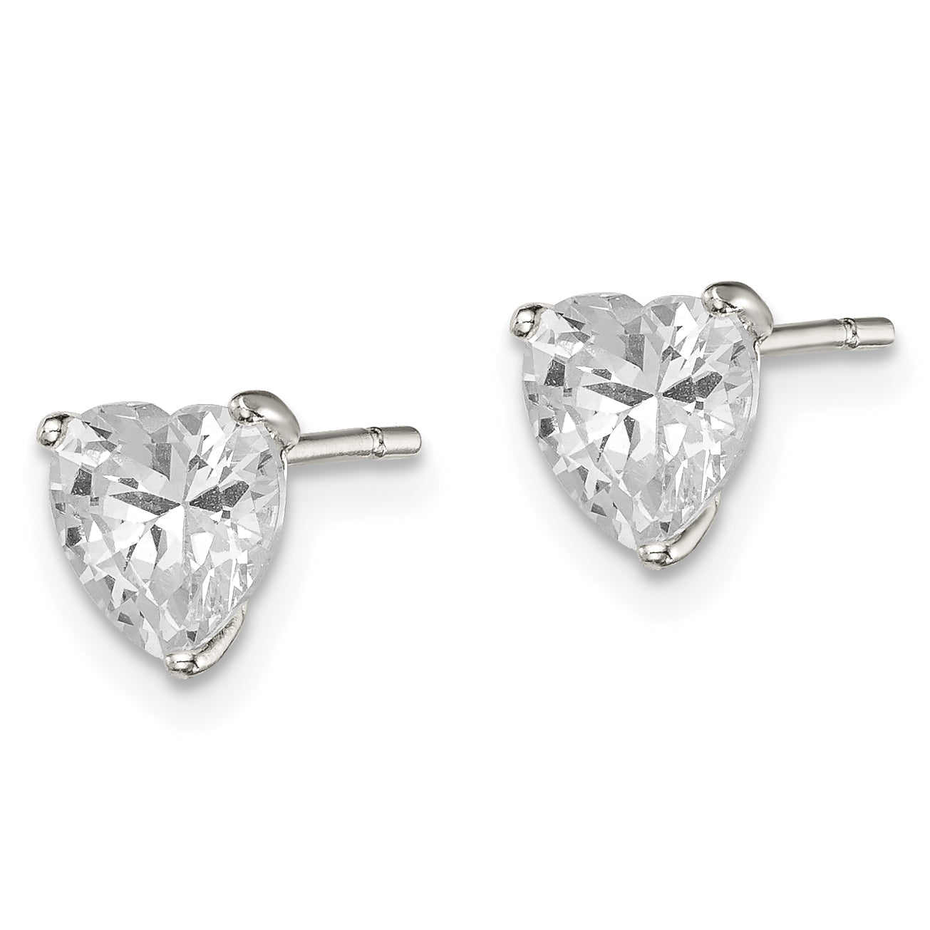 Sterling Silver Polished 6mm Heart 3 Prong Basket Set CZ Stud Earrings Secondary image