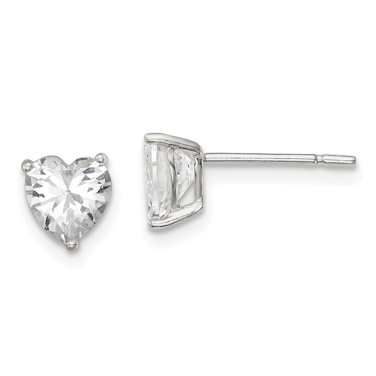 Sterling Silver Polished 6mm Heart 3 Prong Basket Set CZ Stud Earrings Main image