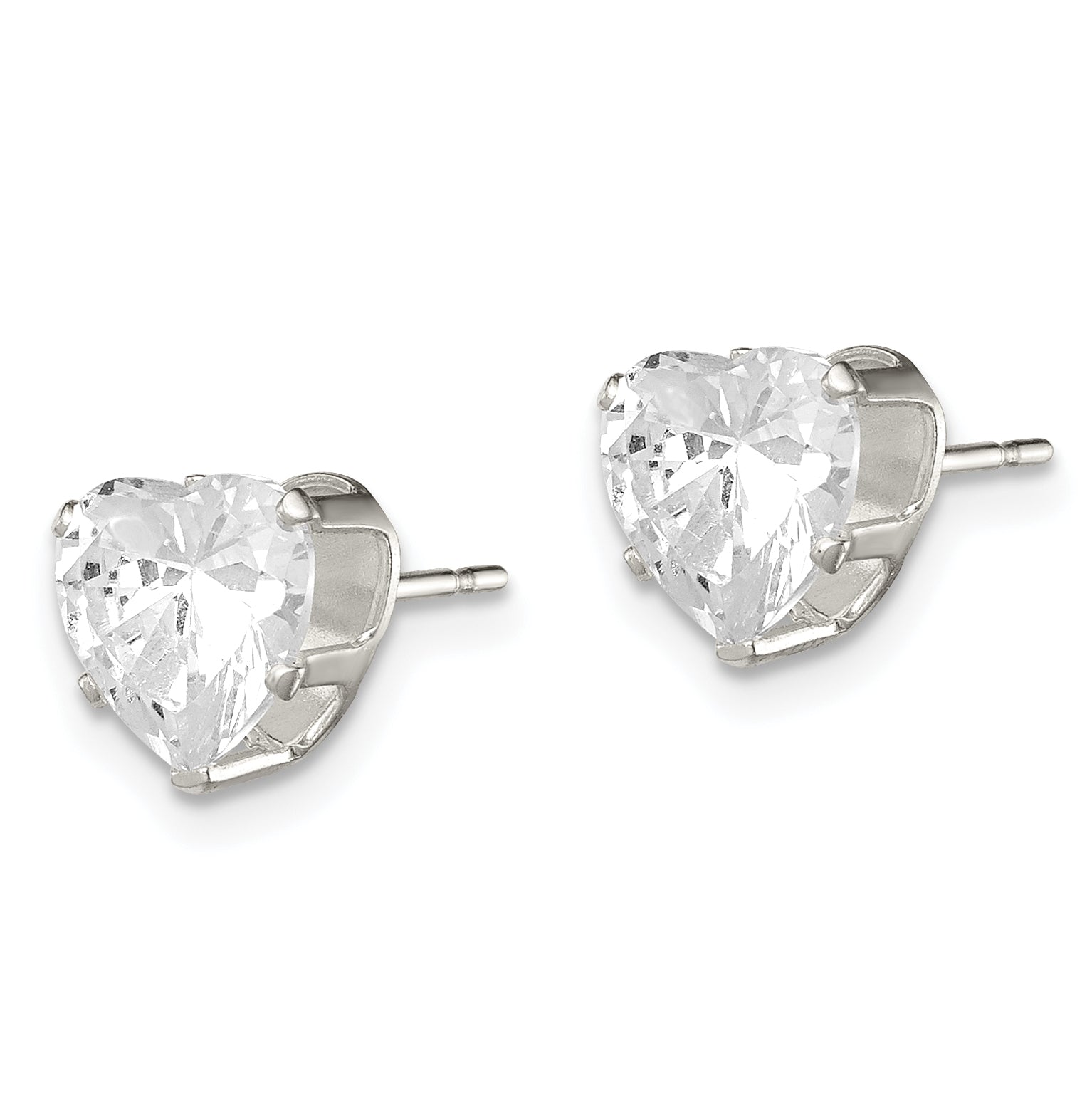 Sterling Silver Polished 7mm Heart Snap Set CZ Stud Earrings Secondary image