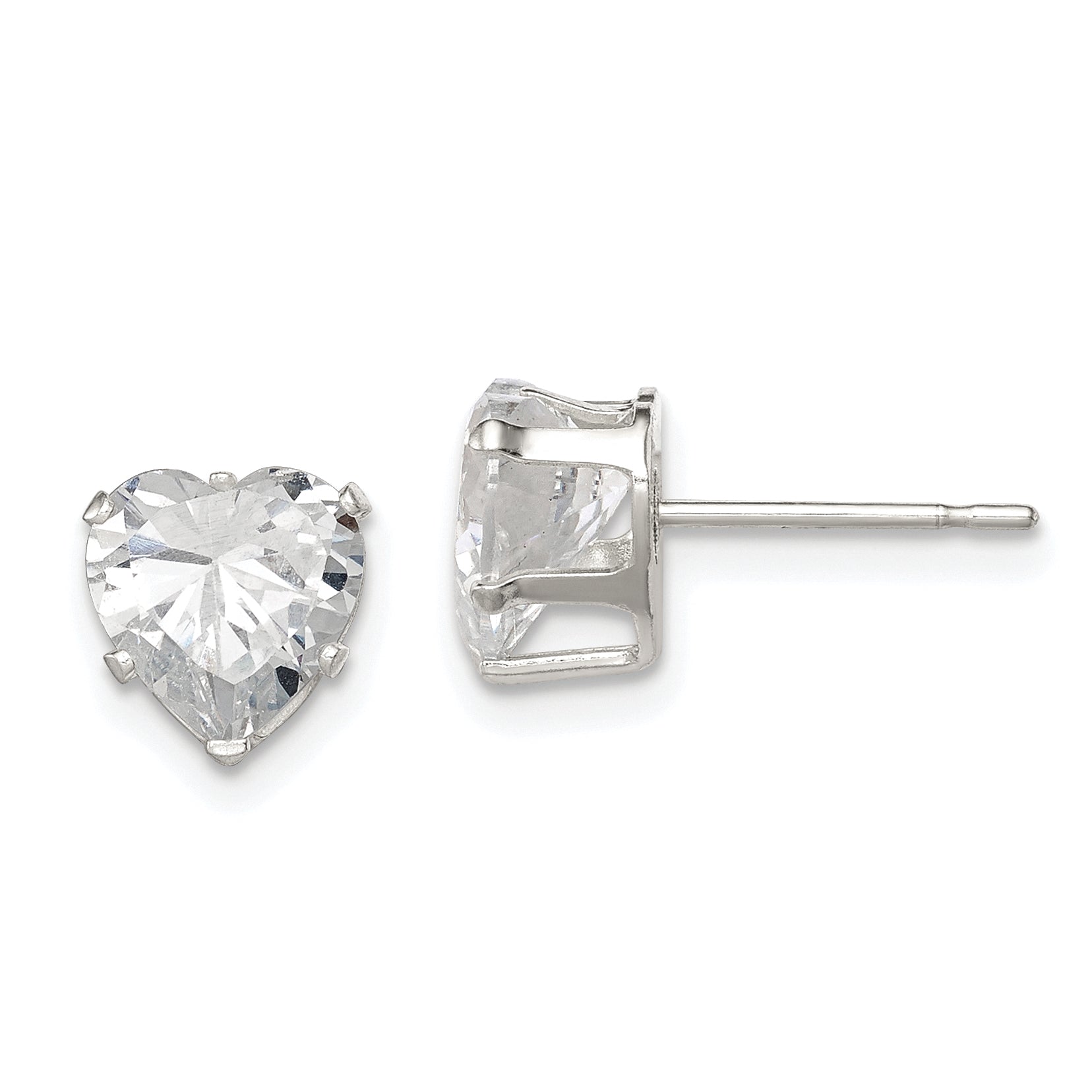 Sterling Silver Polished 7mm Heart Snap Set CZ Stud Earrings Main image