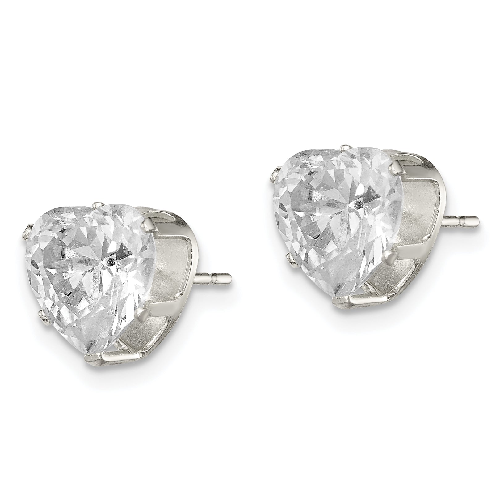 Sterling Silver Polished 8mm Heart Snap Set CZ Stud Earrings Secondary image