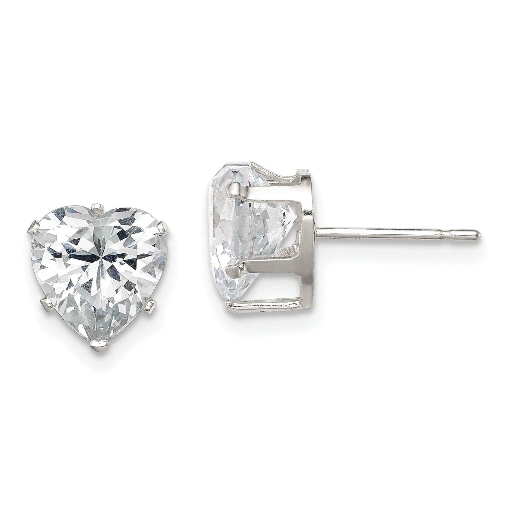 Sterling Silver Polished 8mm Heart Snap Set CZ Stud Earrings Main image