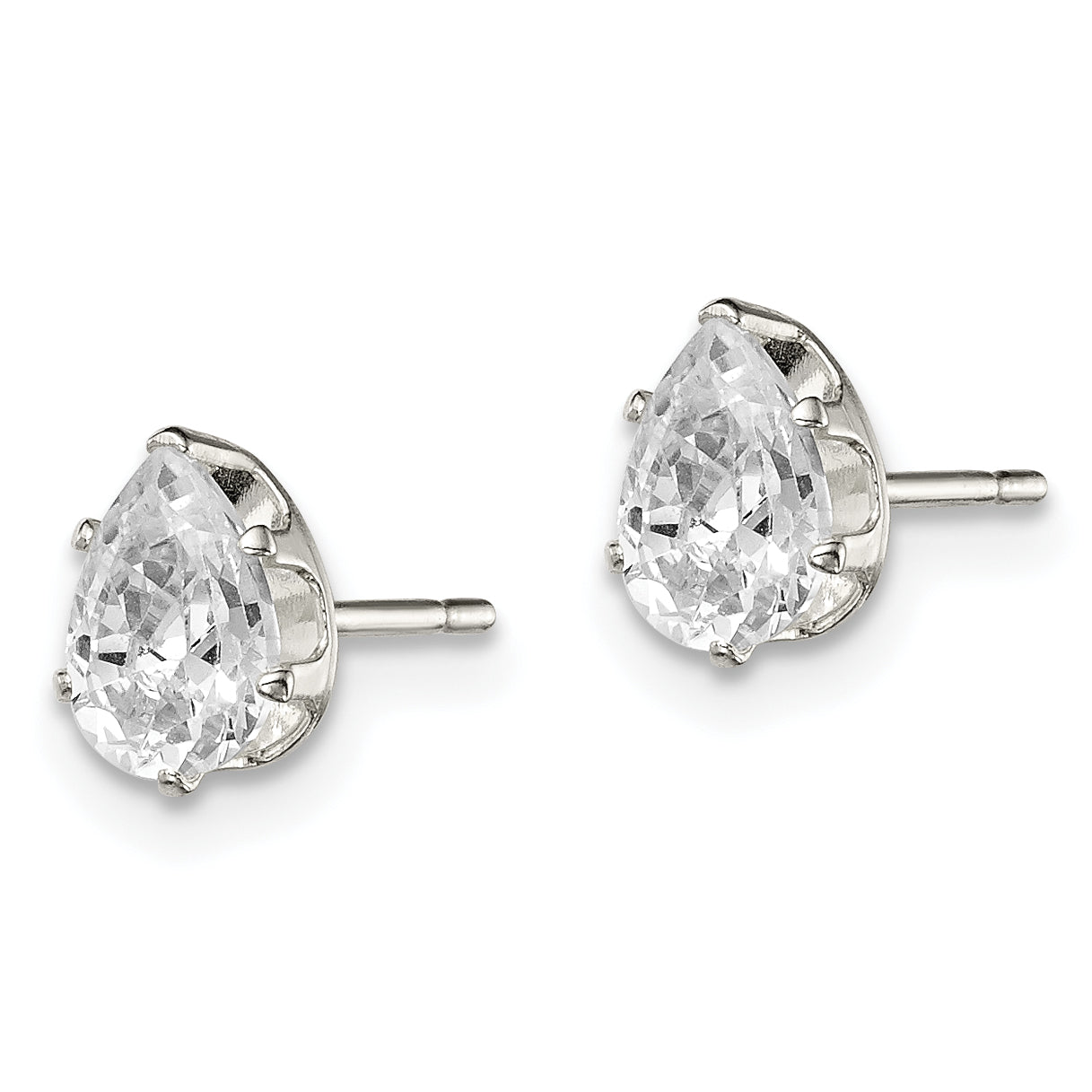 Sterling Silver Polished 6x4mm Pear Snap Set CZ Stud Earrings Secondary image