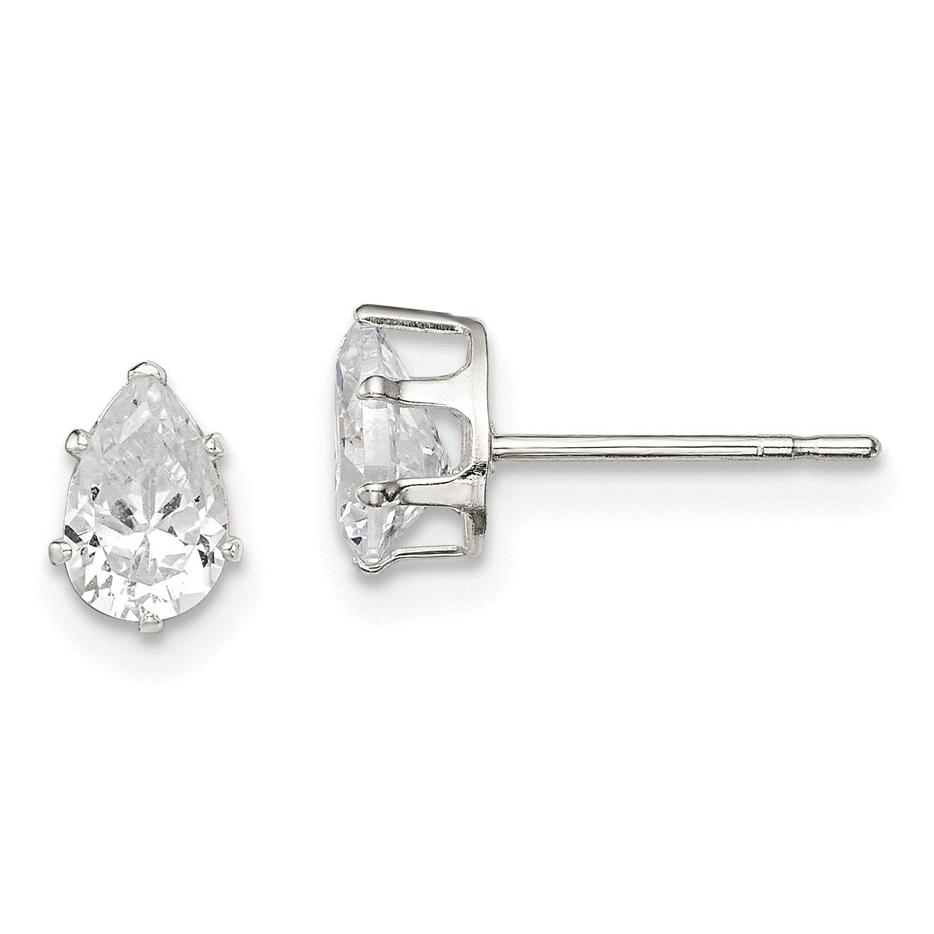 Sterling Silver Polished 6x4mm Pear Snap Set CZ Stud Earrings Main image