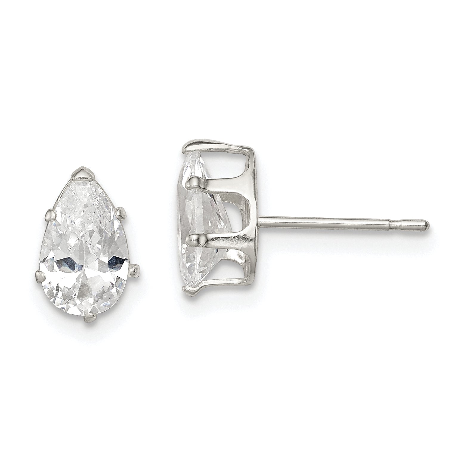 Sterling Silver Polished 8x5mm Pear Snap Set CZ Stud Earrings Main image