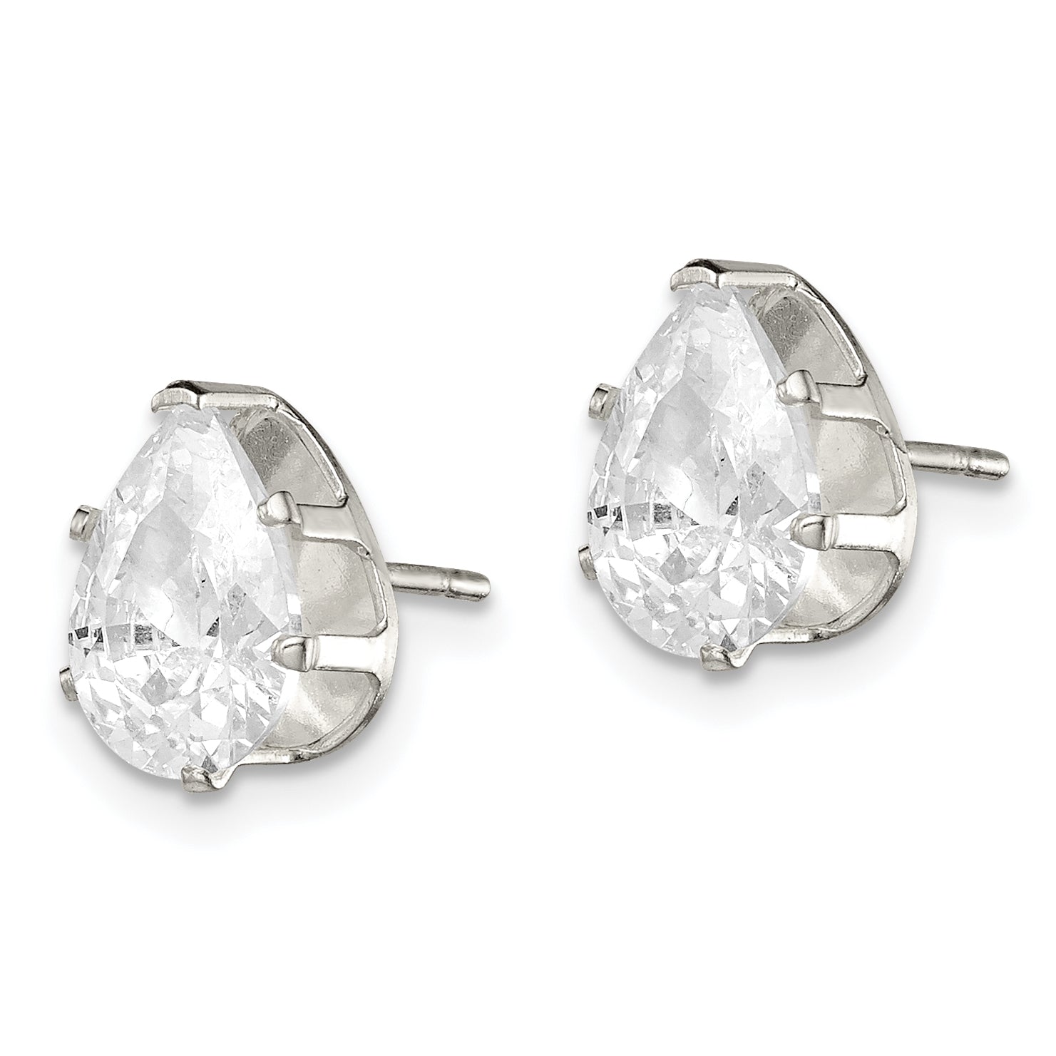 Sterling Silver Polished 9x6mm Pear Snap Set CZ Stud Earrings Secondary image