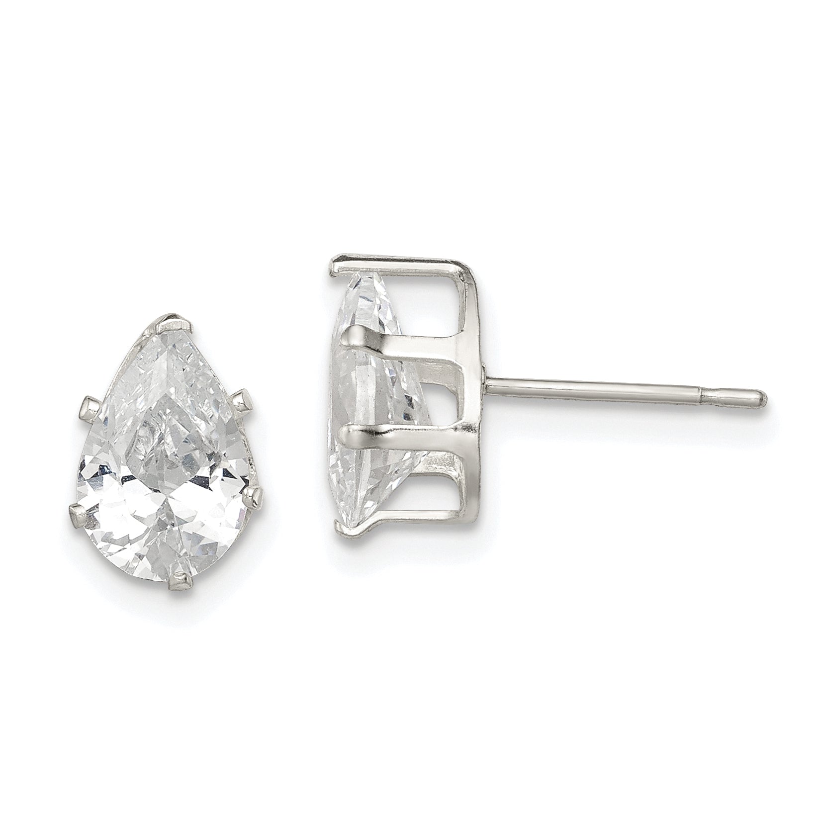 Sterling Silver Polished 9x6mm Pear Snap Set CZ Stud Earrings Main image