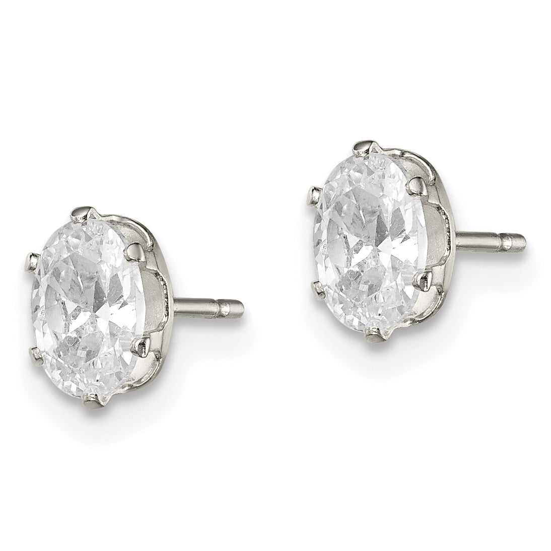Sterling Silver Polished 6x4mm Oval Snap Set CZ Stud Earrings Secondary image