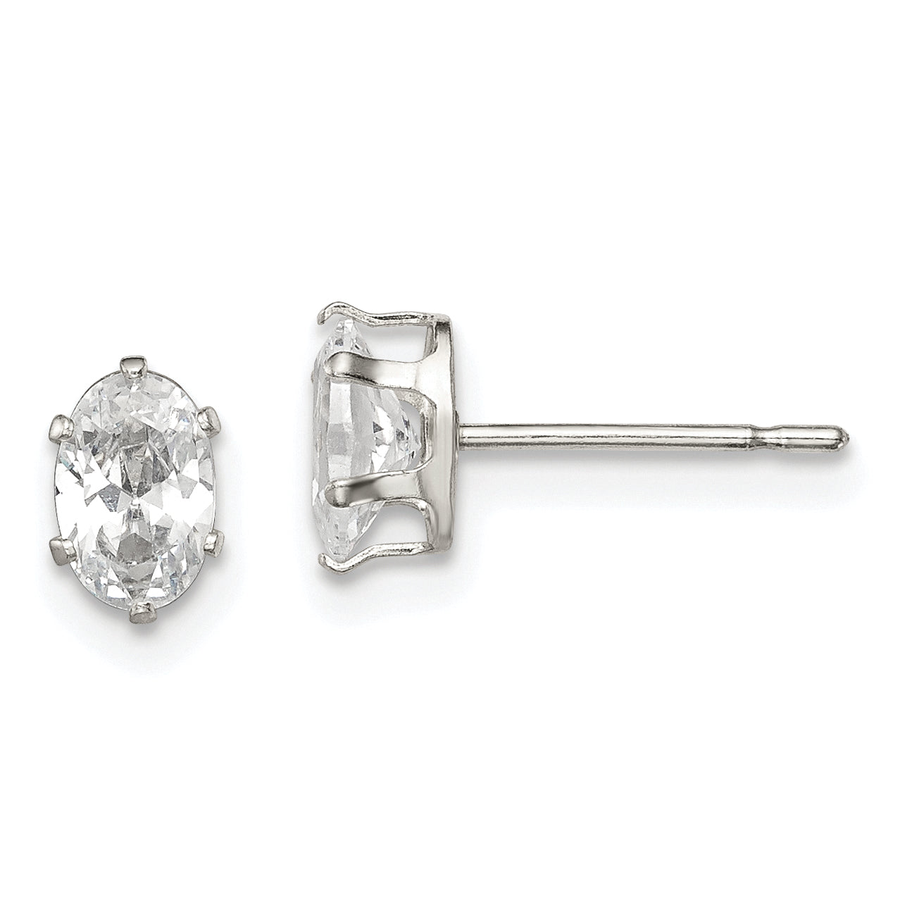 Sterling Silver Polished 6x4mm Oval Snap Set CZ Stud Earrings Main image