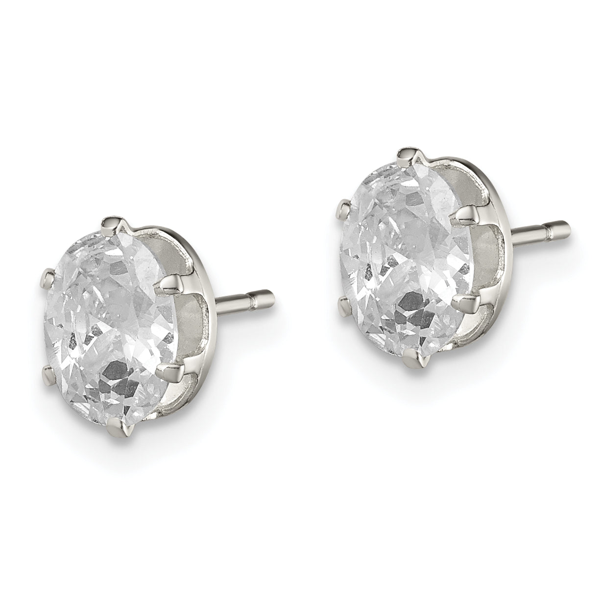 Sterling Silver Polished 7x5mm Oval Snap Set CZ Stud Earrings Secondary image