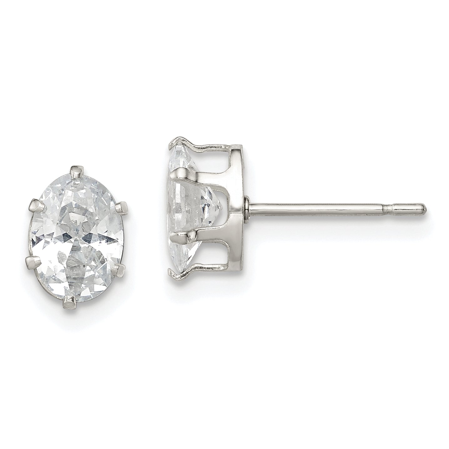 Sterling Silver Polished 7x5mm Oval Snap Set CZ Stud Earrings Main image