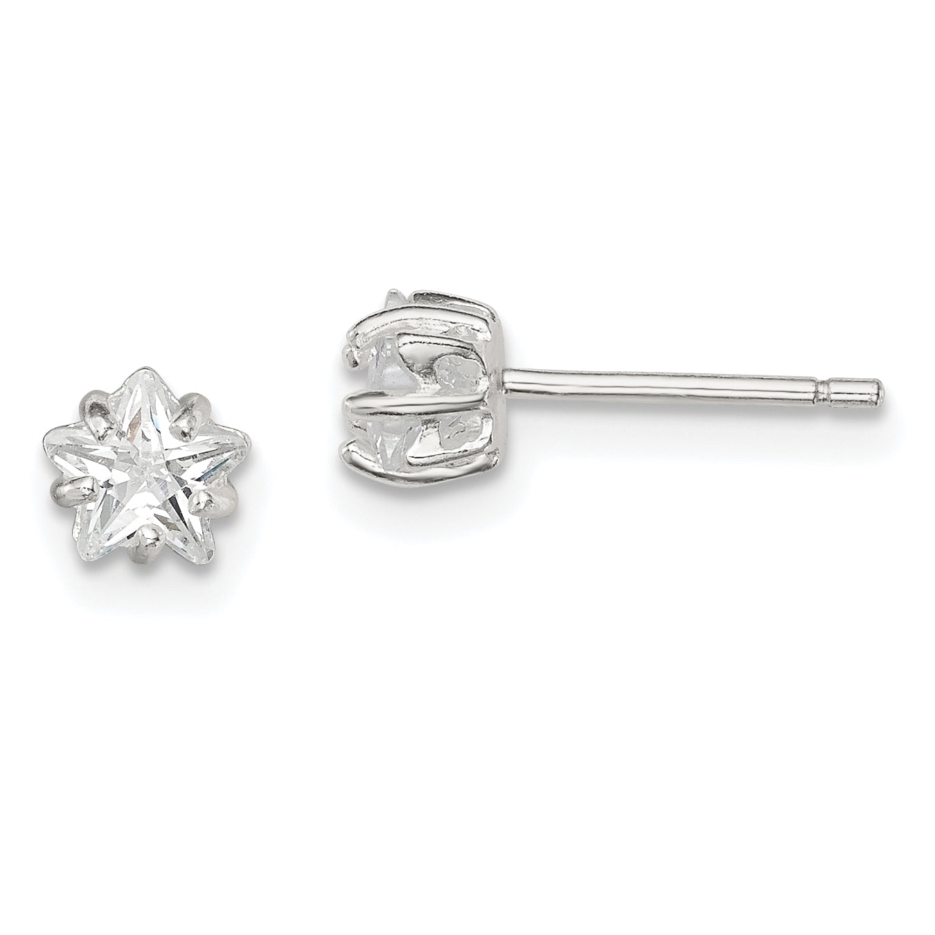 Sterling Silver Polished 5mm Star Basket Set CZ Stud Earrings Main image