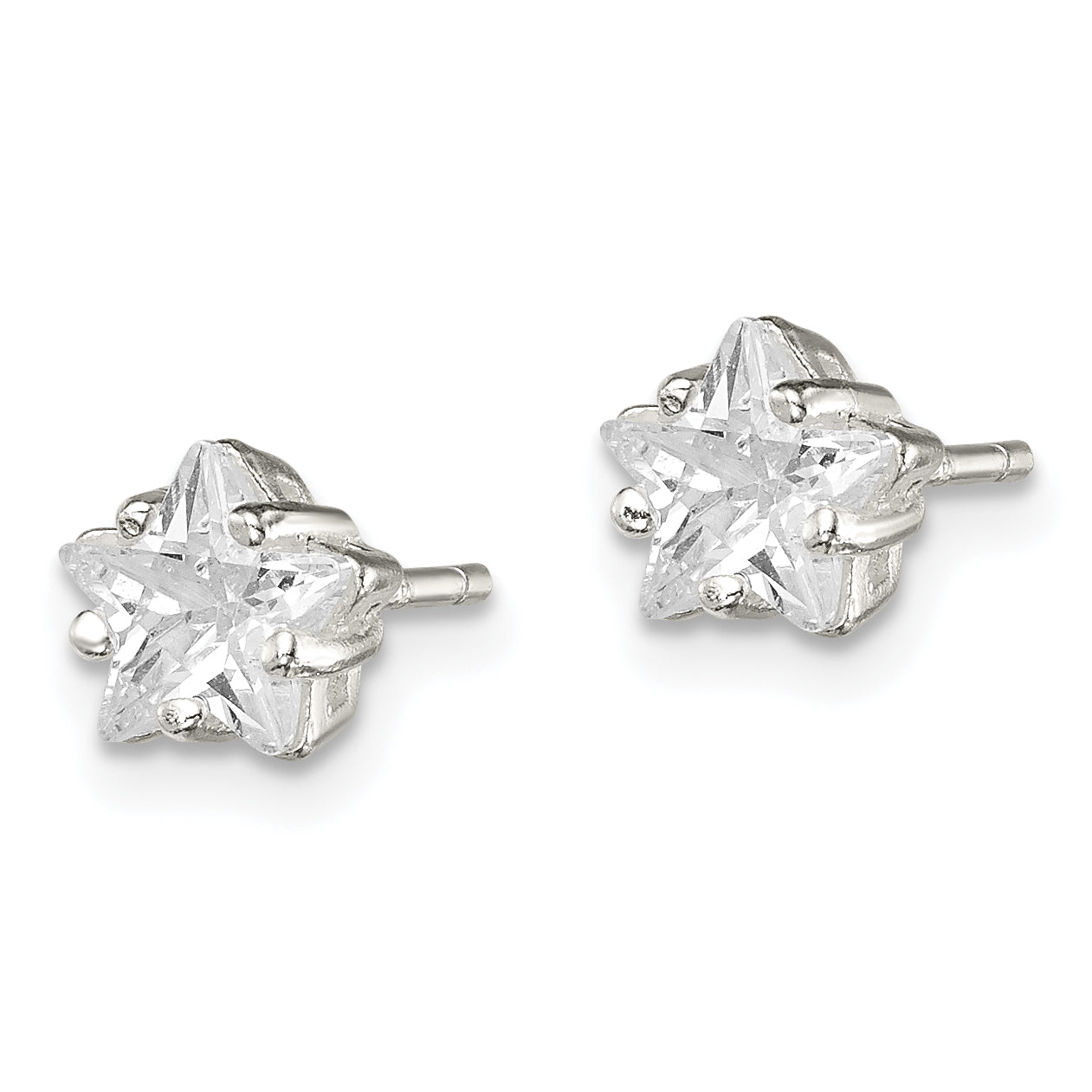 Sterling Silver Polished 6mm Star Basket Set CZ Stud Earrings Secondary image