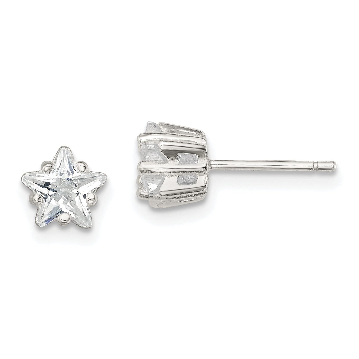 Sterling Silver Polished 6mm Star Basket Set CZ Stud Earrings Main image