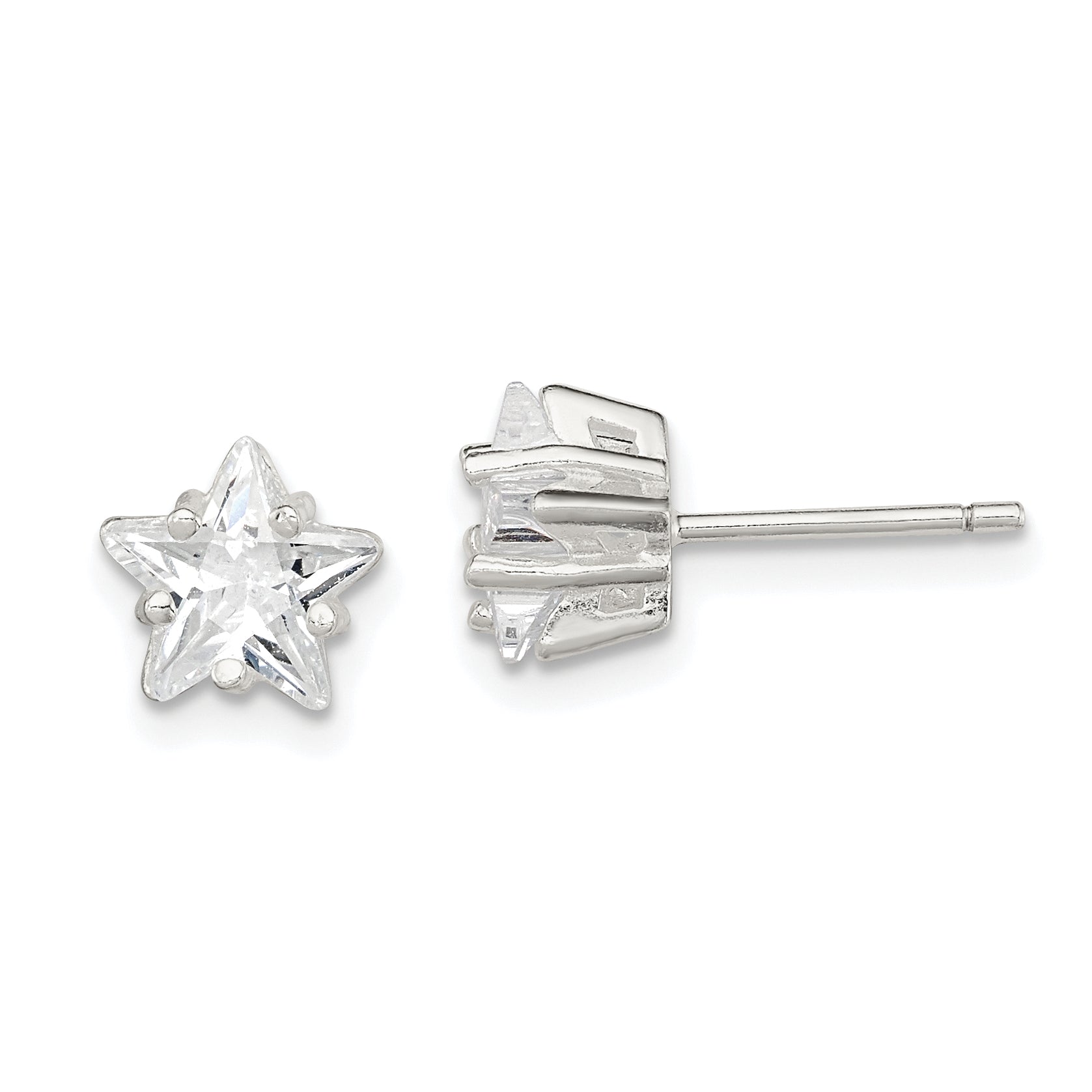 Sterling Silver Polished 7mm Star Basket Set CZ Stud Earrings Main image