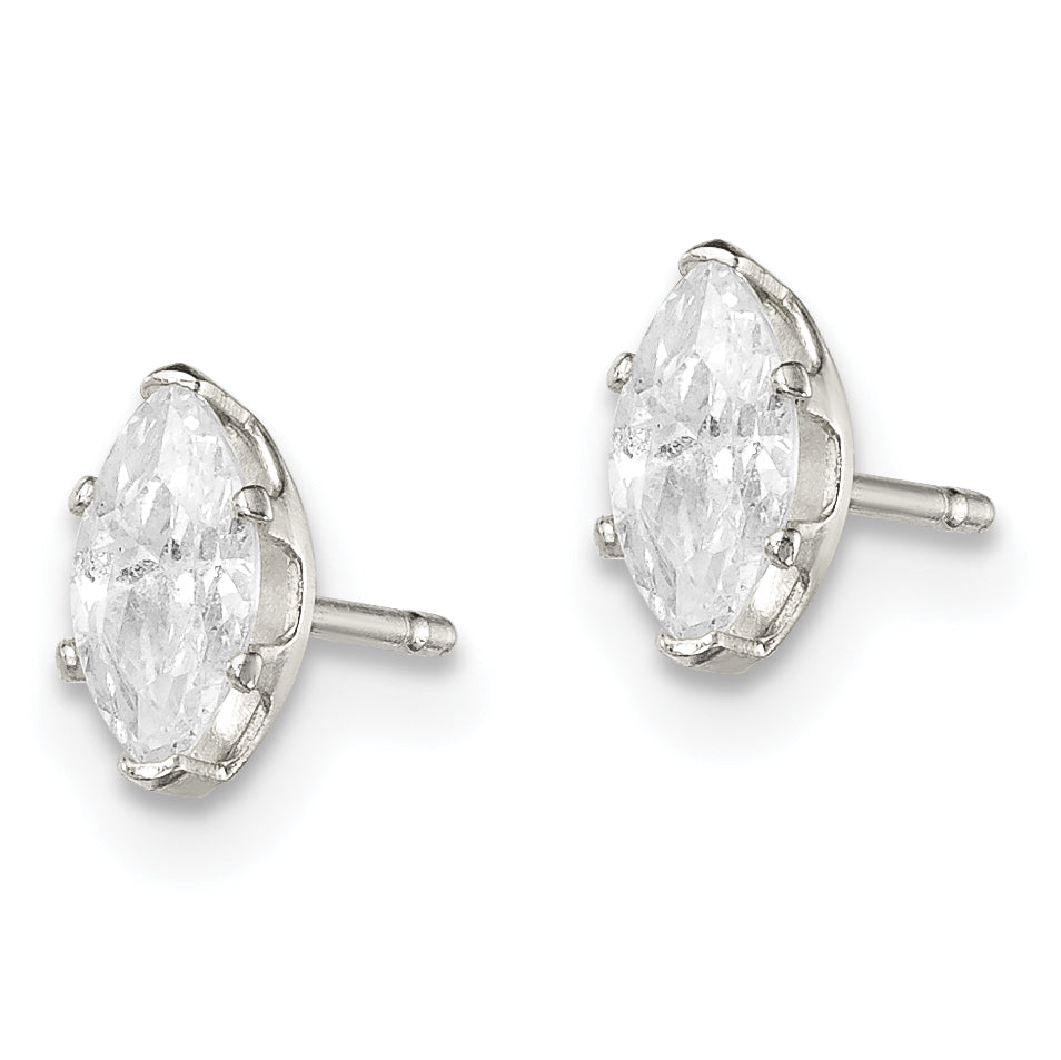 Sterling Silver Polished 6x3mm Marquise Snap Set CZ Stud Earrings Secondary image