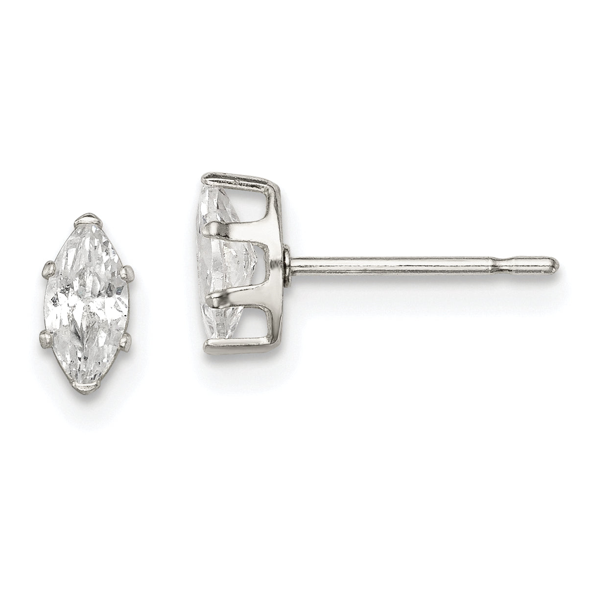 Sterling Silver Polished 6x3mm Marquise Snap Set CZ Stud Earrings Main image