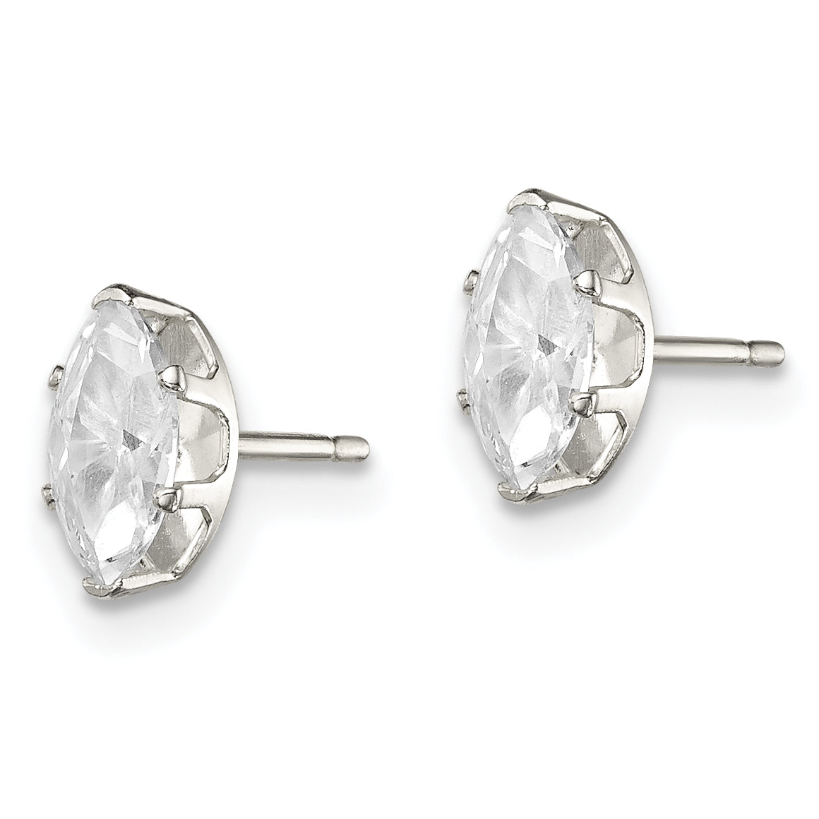 Sterling Silver Polished 7x3.5mm Marquise Snap Set CZ Stud Earrings Secondary image