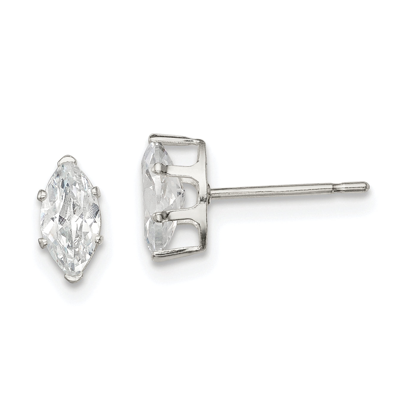 Sterling Silver Polished 7x3.5mm Marquise Snap Set CZ Stud Earrings Main image