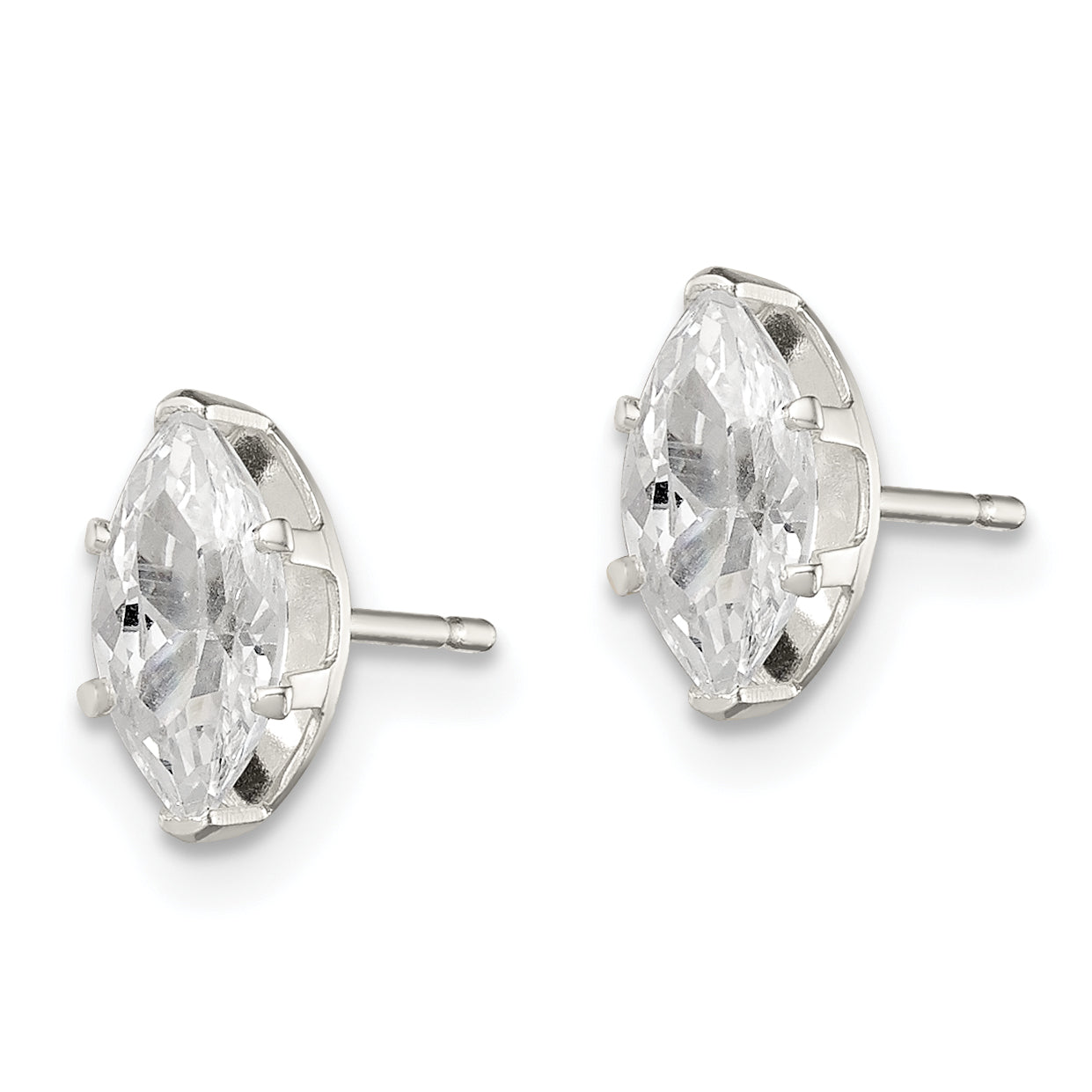 Sterling Silver Polished 8x4mm Marquise Snap Set CZ Stud Earrings Secondary image
