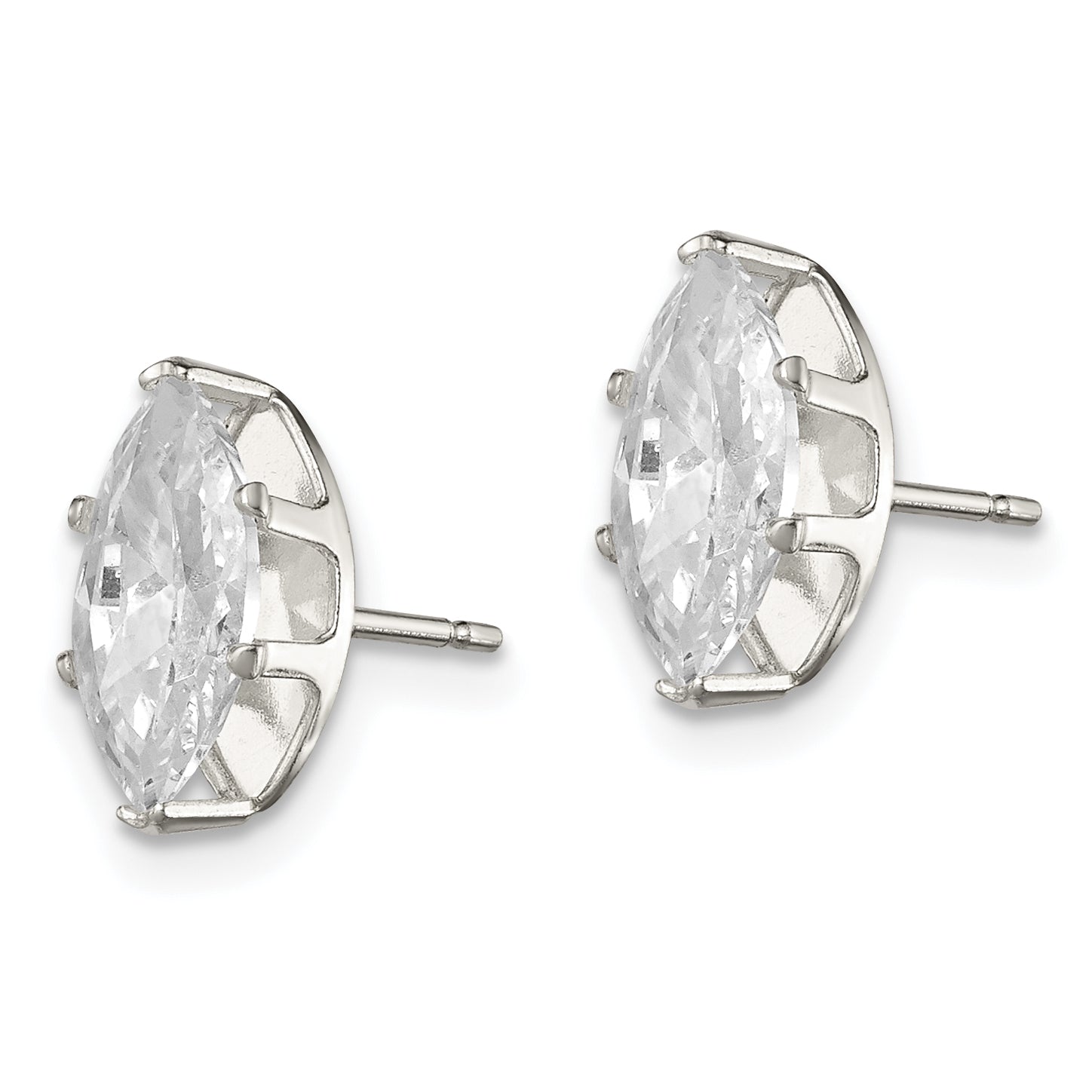Sterling Silver Polished 10x5mm Marquise Snap Set CZ Stud Earrings Secondary image