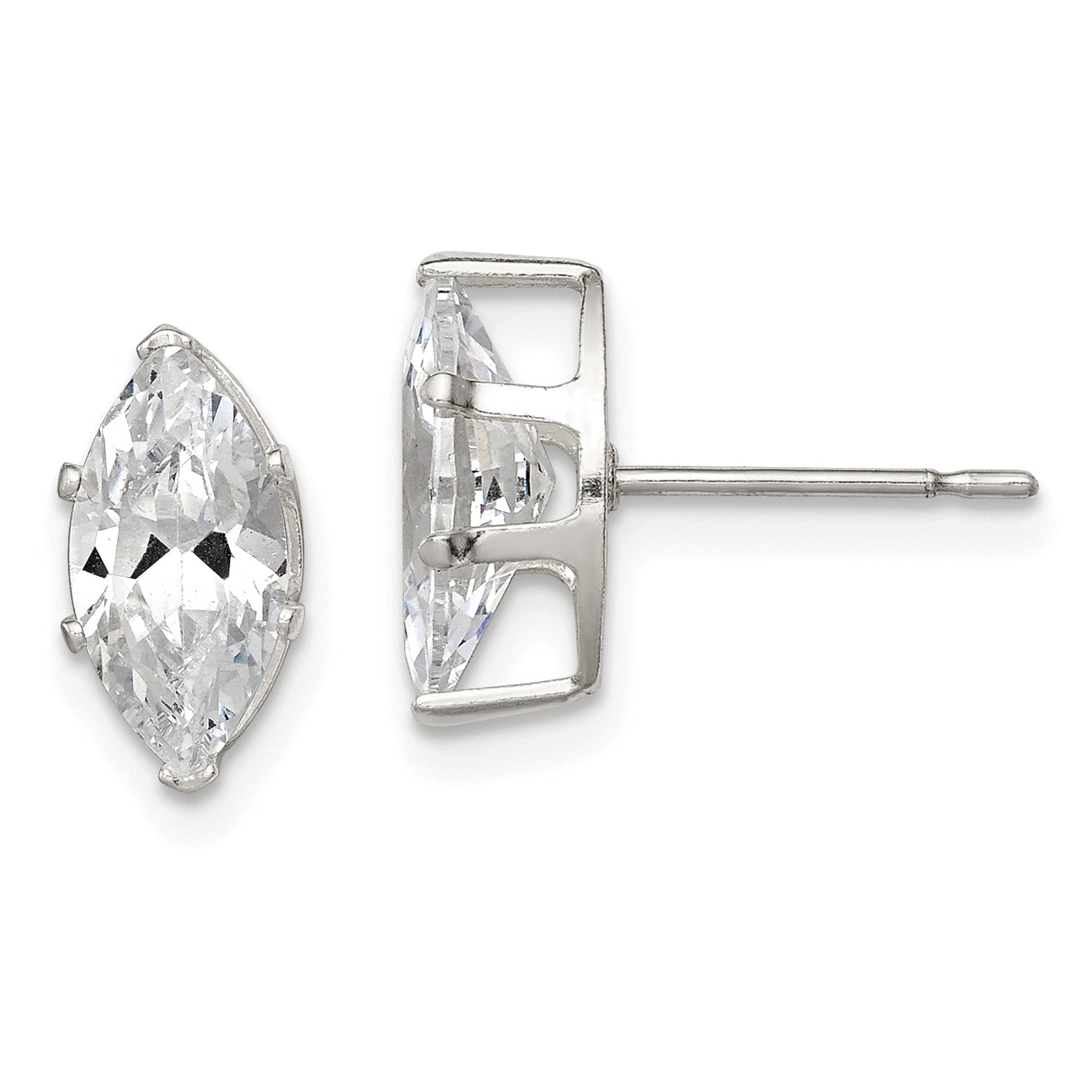 Sterling Silver Polished 10x5mm Marquise Snap Set CZ Stud Earrings Main image