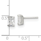 Sterling Silver Polished Emerald-cut 6x4mm Basket Set CZ Stud Earrings