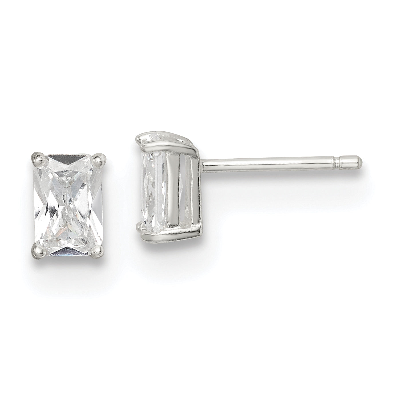 Sterling Silver Polished Emerald-cut 6x4mm Basket Set CZ Stud Earrings Main image