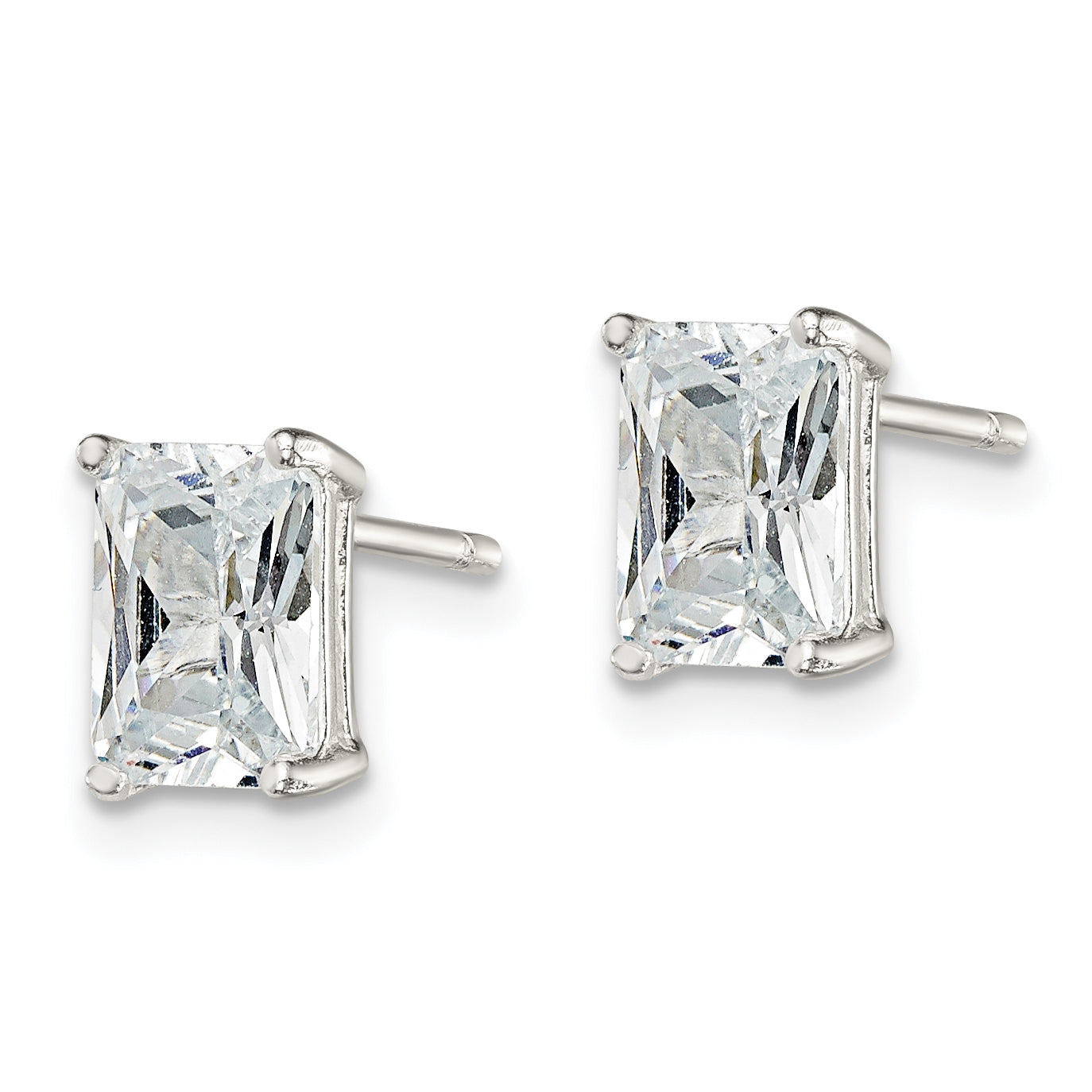 Sterling Silver Polished Emerald-cut 7x5mm Basket Set CZ Stud Earrings Secondary image