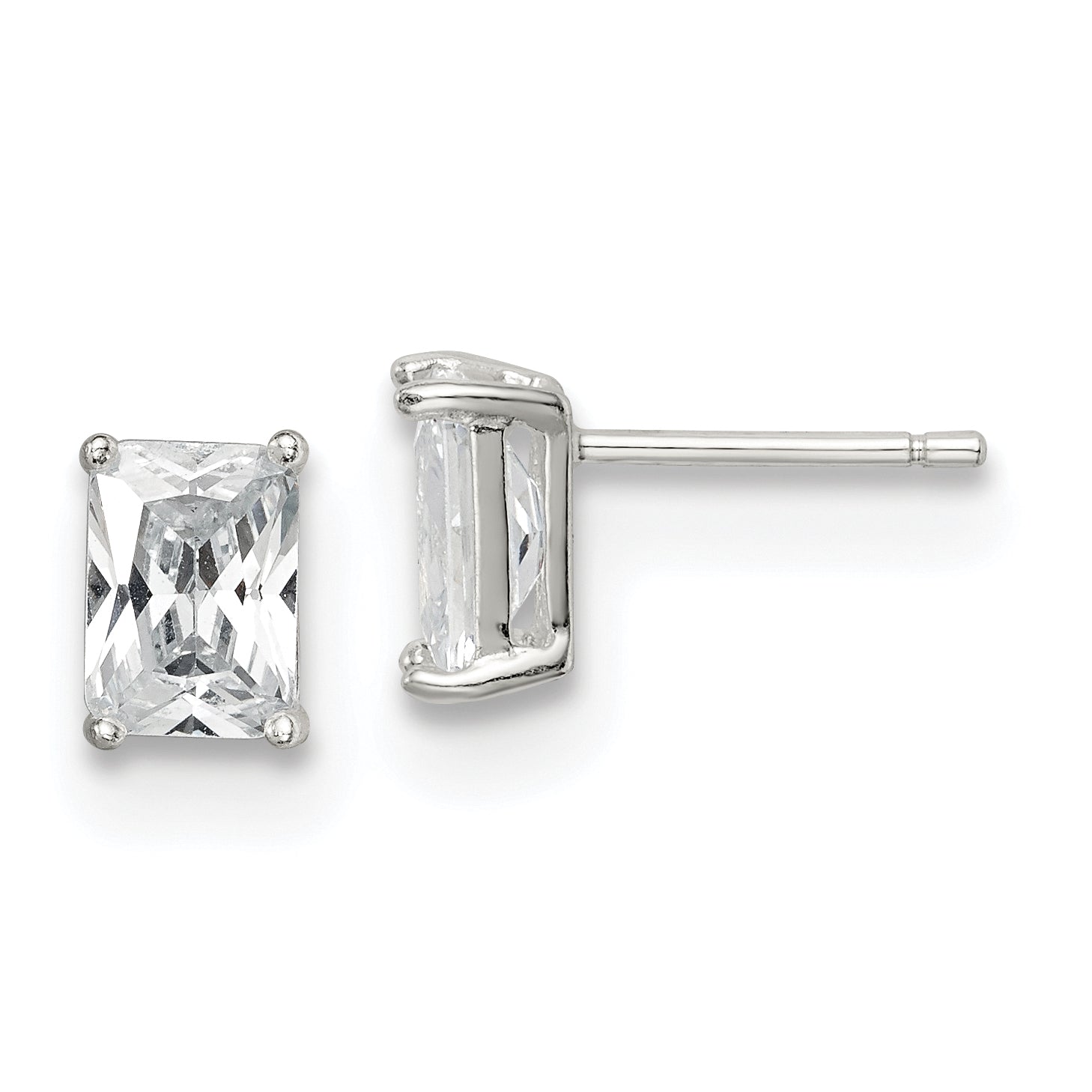 Sterling Silver Polished Emerald-cut 7x5mm Basket Set CZ Stud Earrings Main image