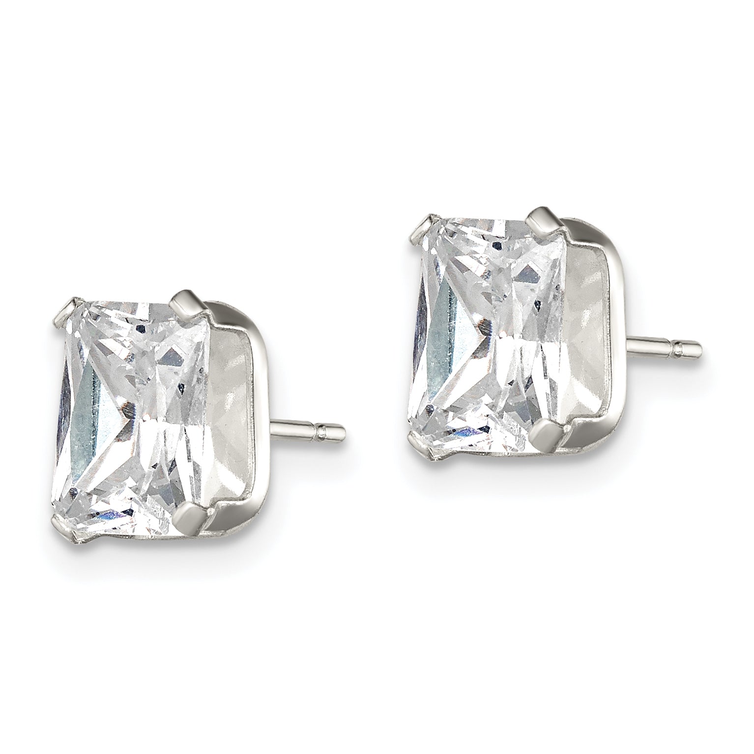 Sterling Silver Polished Emerald-cut 8x6mm Basket Set CZ Stud Earrings Secondary image