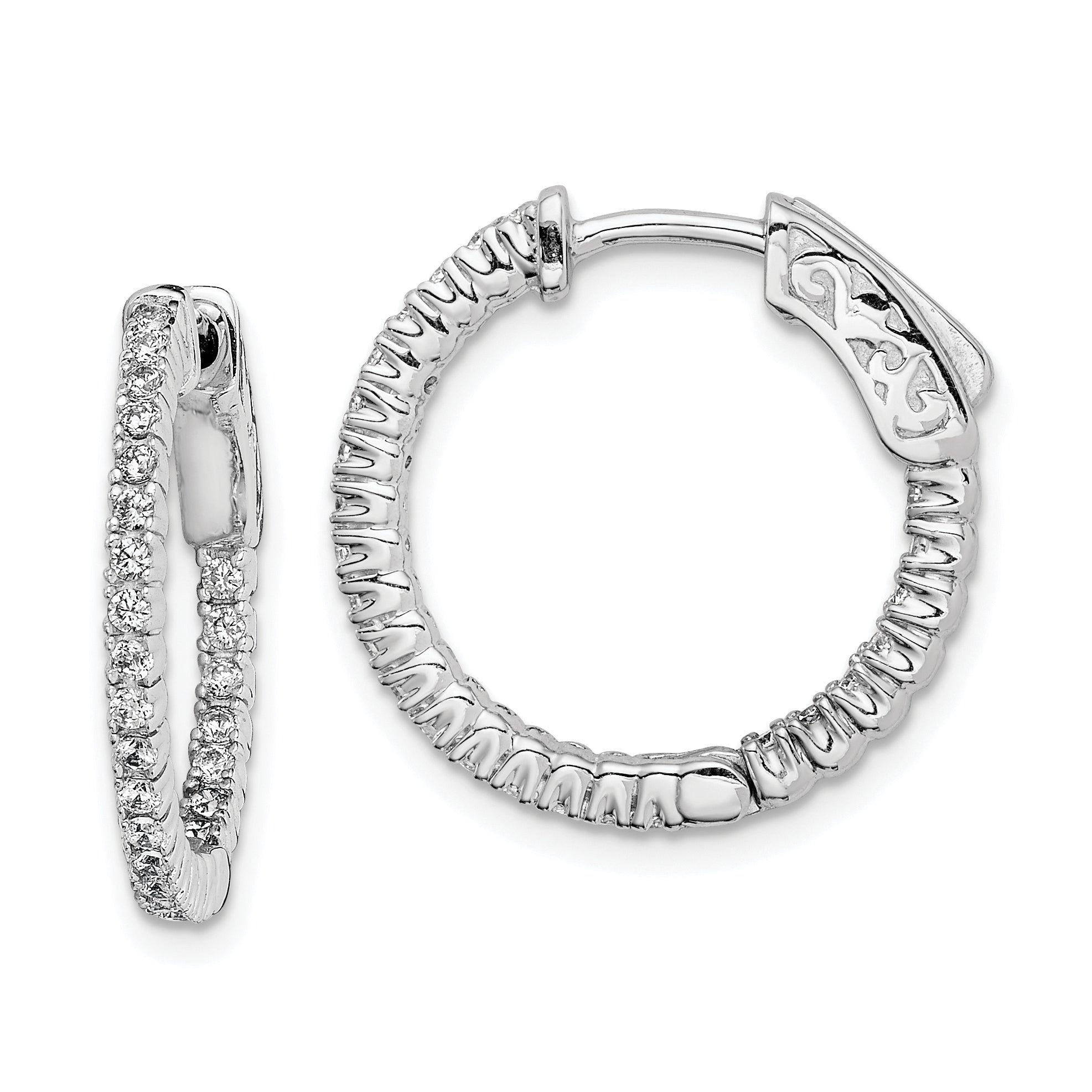 Sterling Shimmer Sterling Silver Rhodium-plated 50 Stone 1.3mm CZ In and Out Round Hinged Hoop Earrings Main image