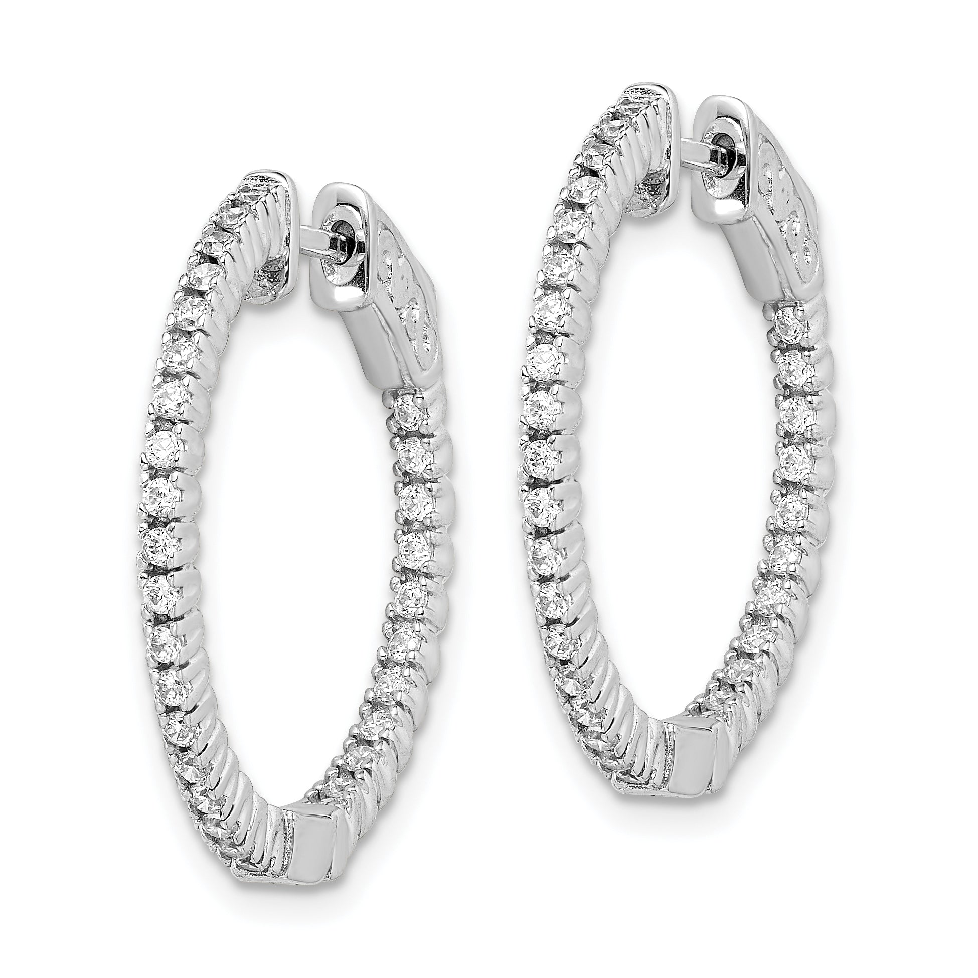 Sterling Shimmer Sterling Silver Rhodium-plated 60 Stone 1.3mm CZ In and Out Round Hinged Hoop Earrings Secondary image