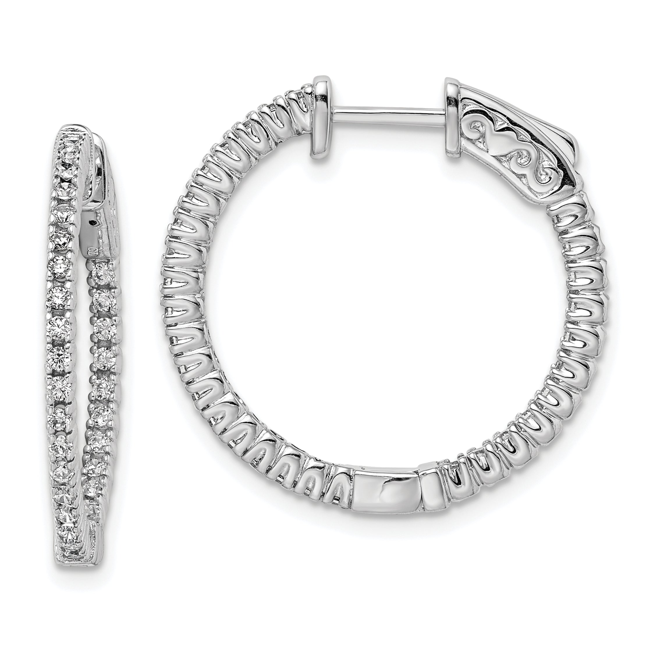 Sterling Shimmer Sterling Silver Rhodium-plated 60 Stone 1.3mm CZ In and Out Round Hinged Hoop Earrings Main image