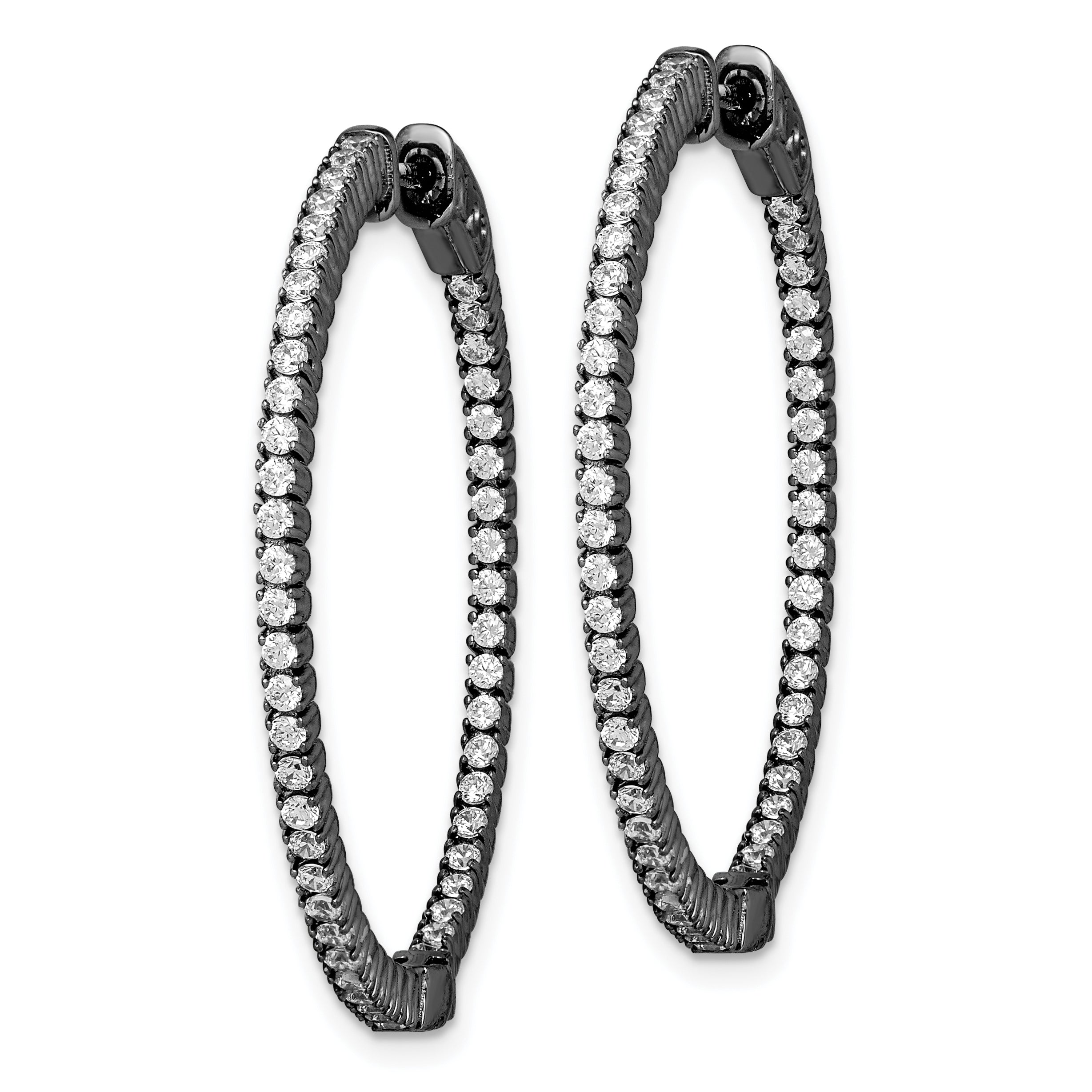 Sterling Shimmer Black Rhodium-plated 100 Stone 1.3mm CZ In and Out Round Hinged Hoop Earrings Secondary image