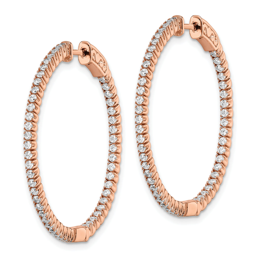 Sterling Shimmer Sterling Silver Rose-tone Flash Rose Gold-plated 100 Stone 1.3mm CZ In and Out Round Hinged Hoop Earrings
