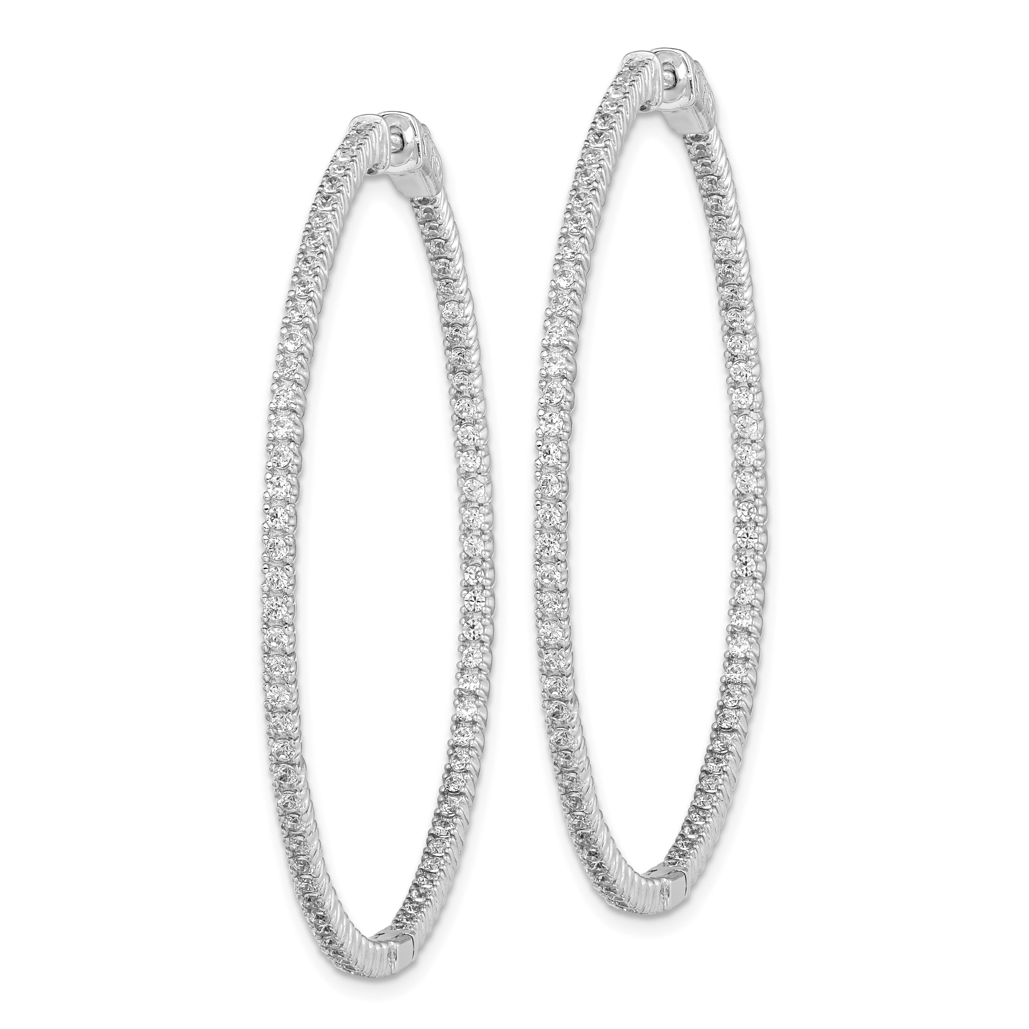 Sterling Shimmer Sterling Silver Rhodium-plated 154 Stone 1.3mm CZ In and Out Round Hinged Hoop Earrings