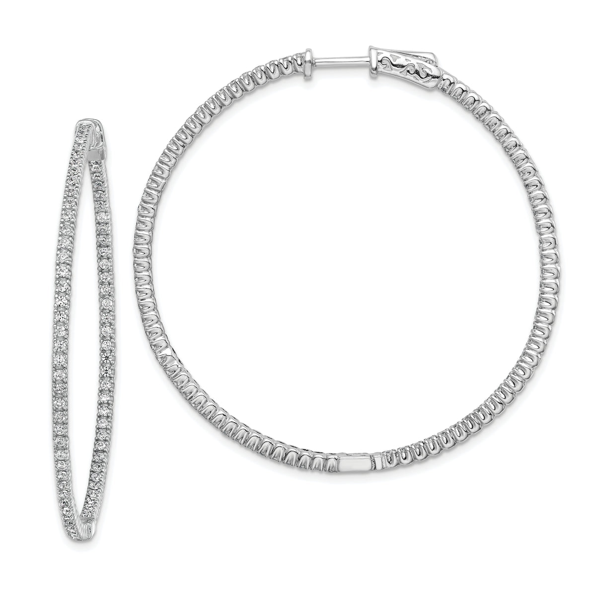 Sterling Shimmer Sterling Silver Rhodium-plated 154 Stone 1.3mm CZ In and Out Round Hinged Hoop Earrings
