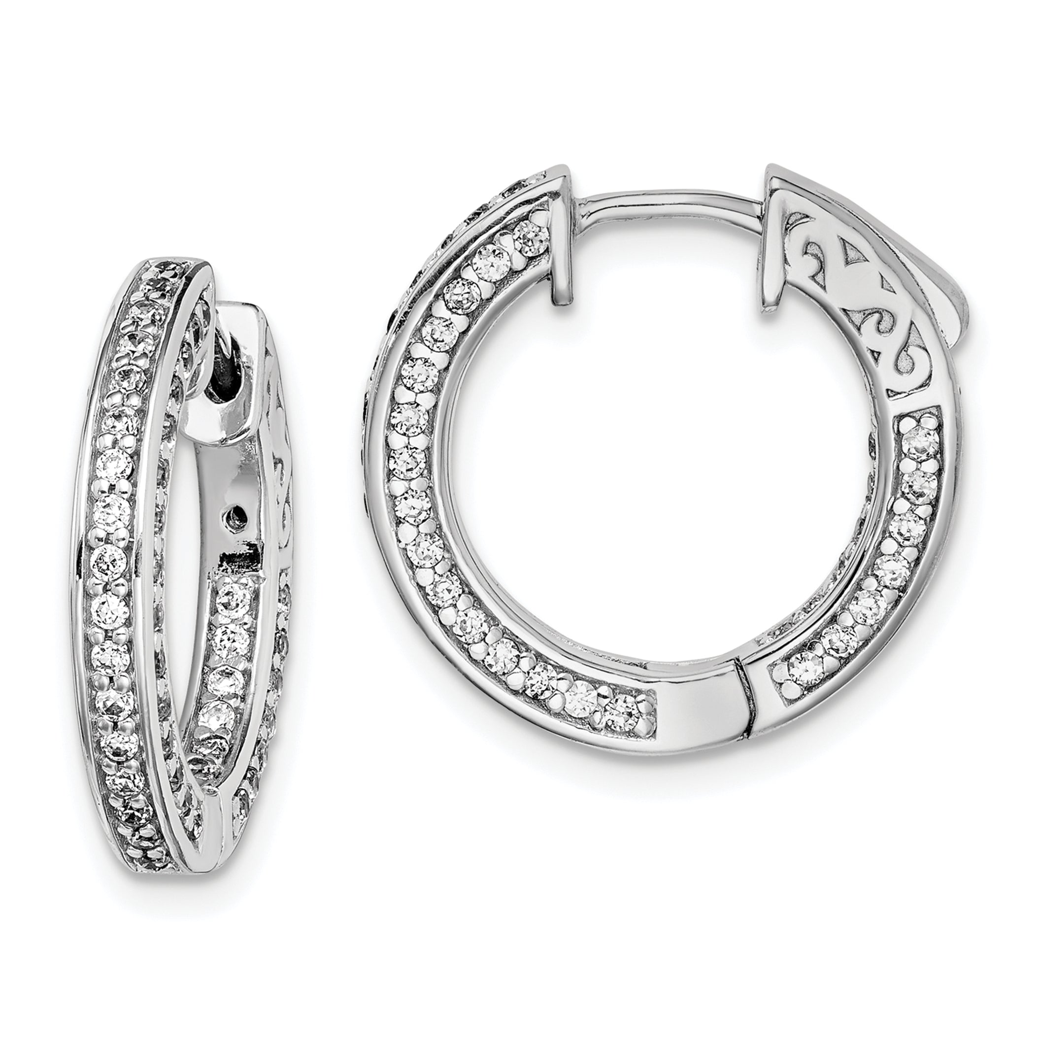 Sterling Shimmer Sterling Silver Rhodium-plated 134 Stone 1.3mm CZ In and Out Round Hinged Hoop Earrings Main image